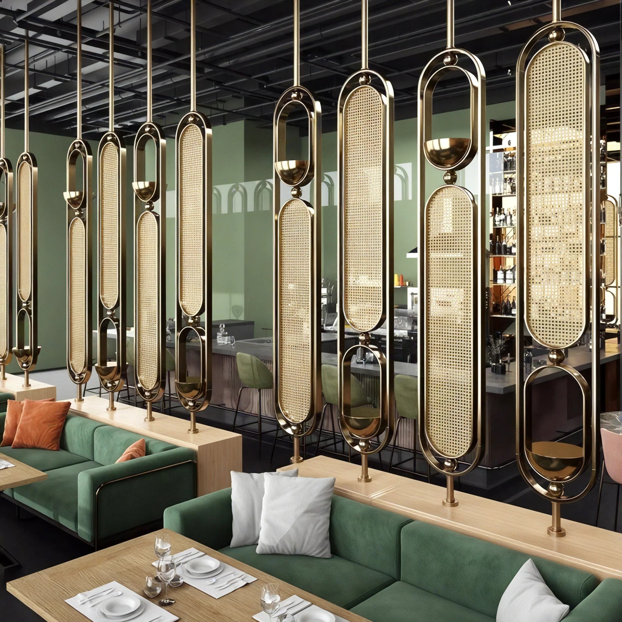 Harce Stainless Steel Frame Rattan Webbing Glass Panel | One Piece Partition
