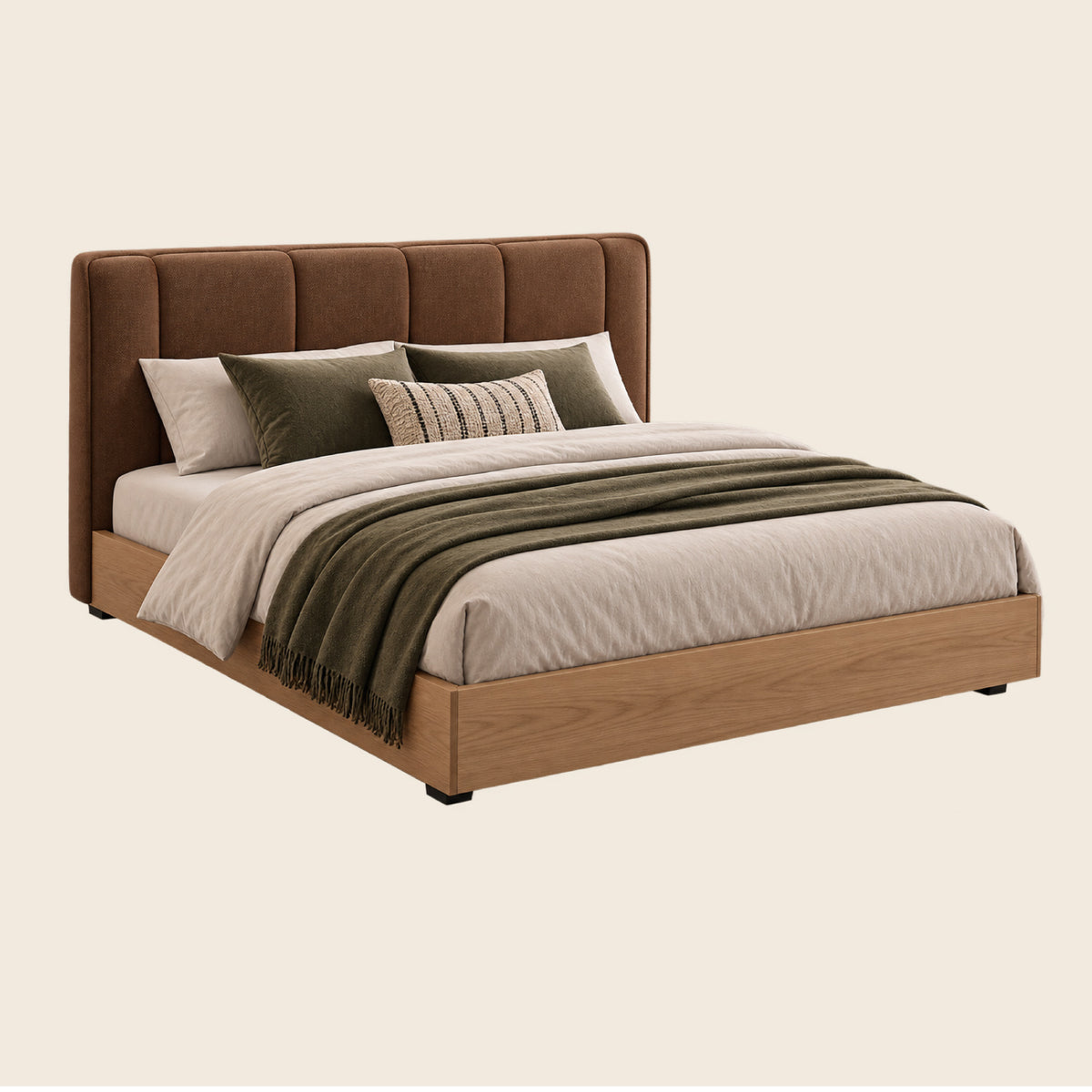 Modern Complete Bedroom Furniture Set – Oak Wood & Dark Top Finish