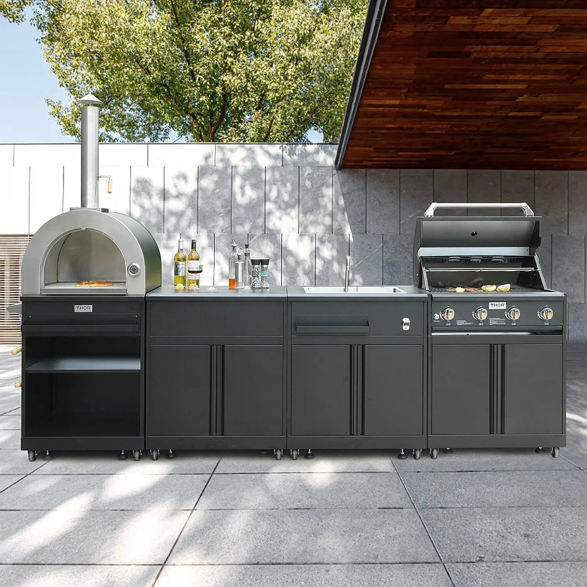 Thor Kitchen 4-Piece Modular Outdoor Kitchen Island with Grill, Sink, and Storage