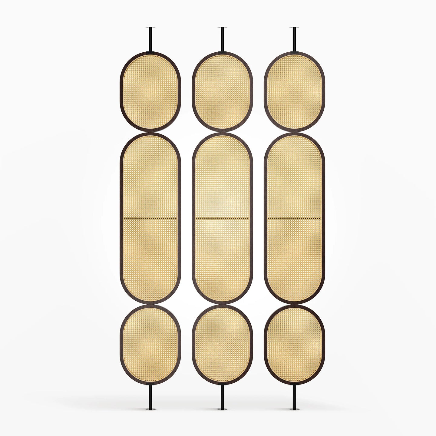 Triple Oval Rattan Cane Webbing Wood Panel | Privacy Screen WRC04