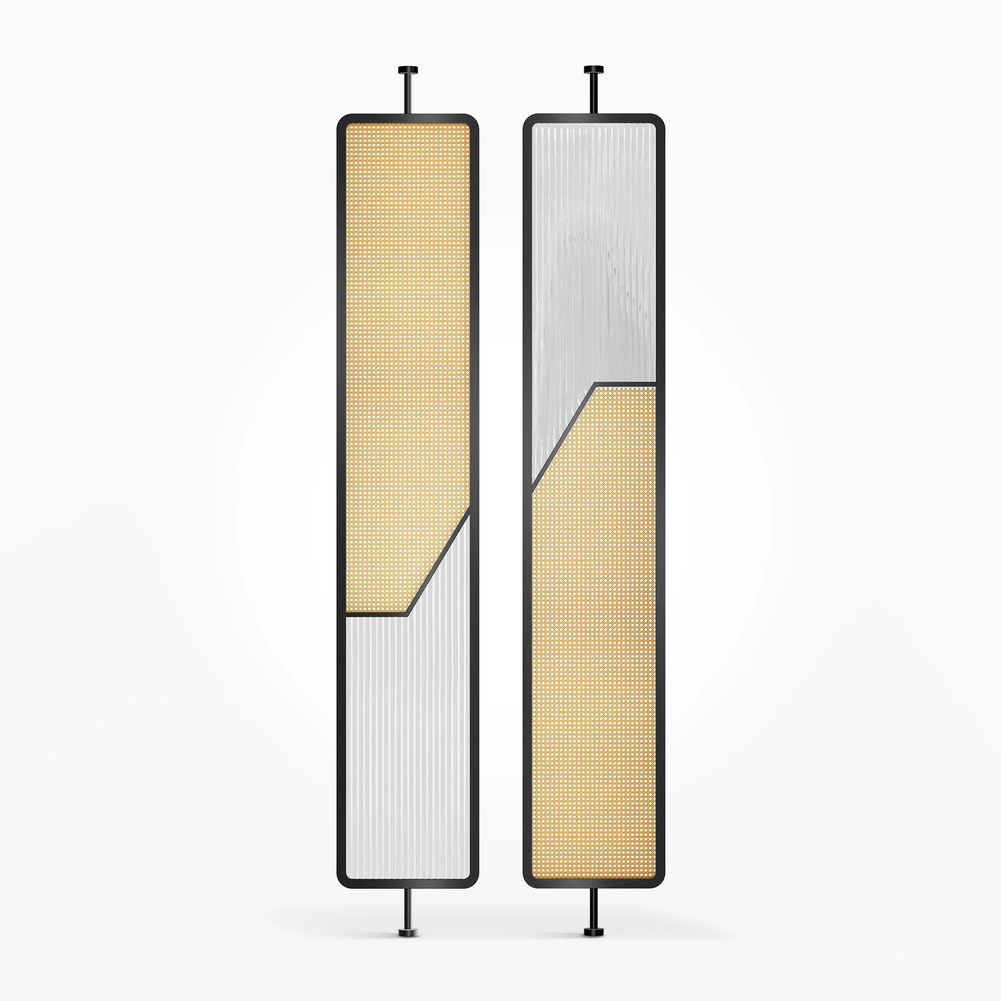 Stainless Steel Frame Rattan Webbing Glass Panel |  One Piece Partition