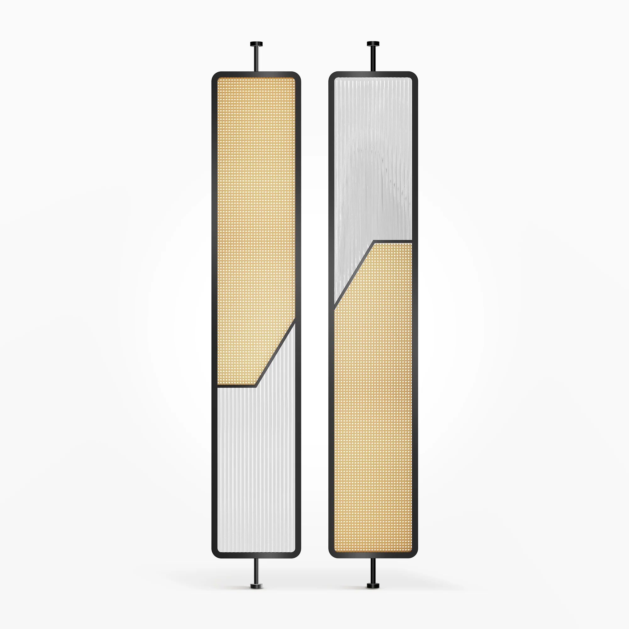 Stainless Steel Frame Rattan Webbing Glass Panel |  One Piece Partition