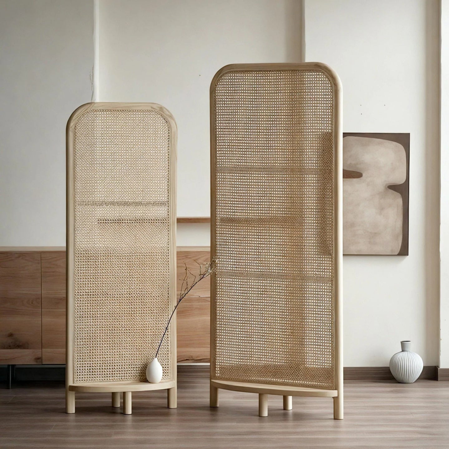 Rattaber Wood Cane Panel Privacy Screen | One Piece Partition