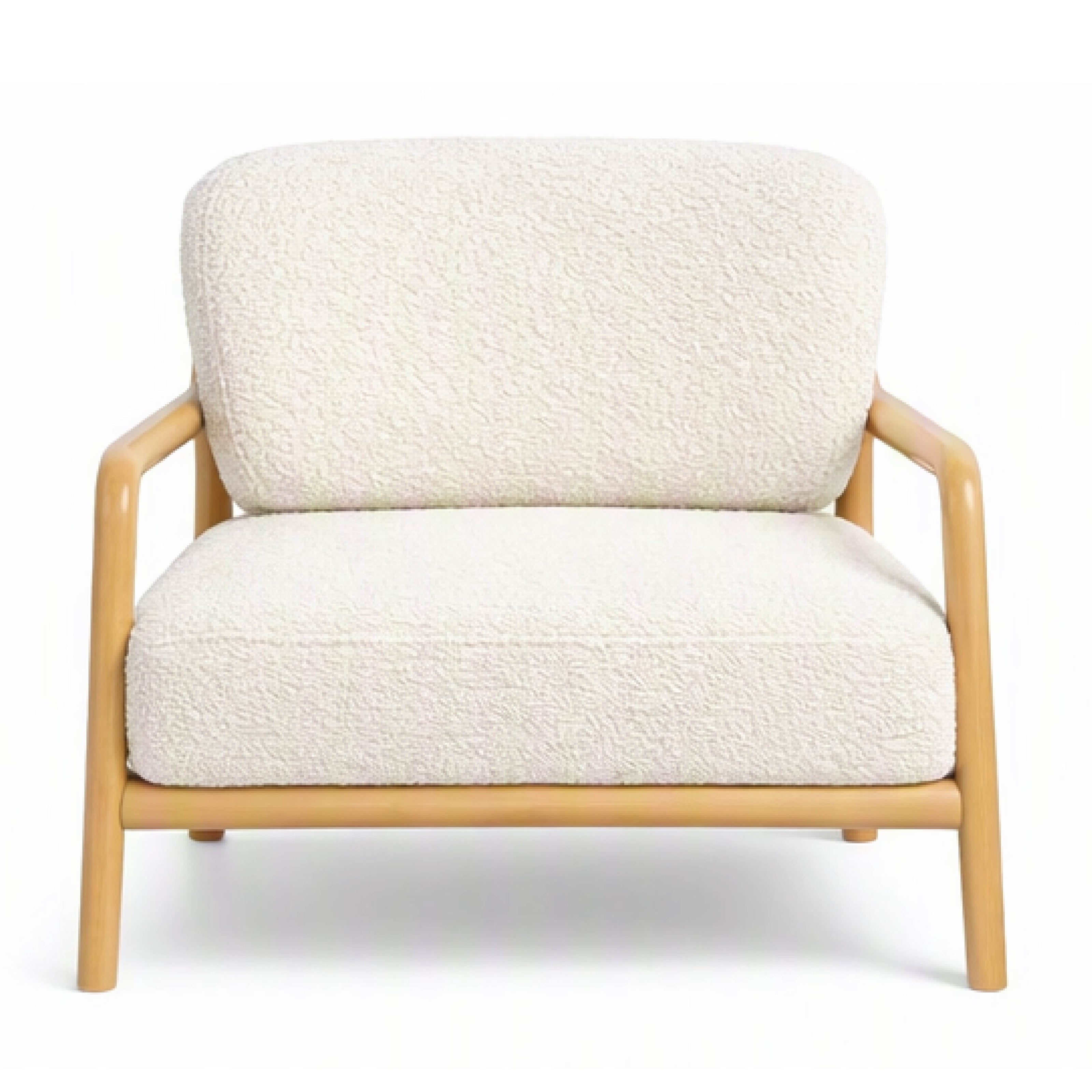 Modern Bouclé Lounge Chair – Natural Wood Frame