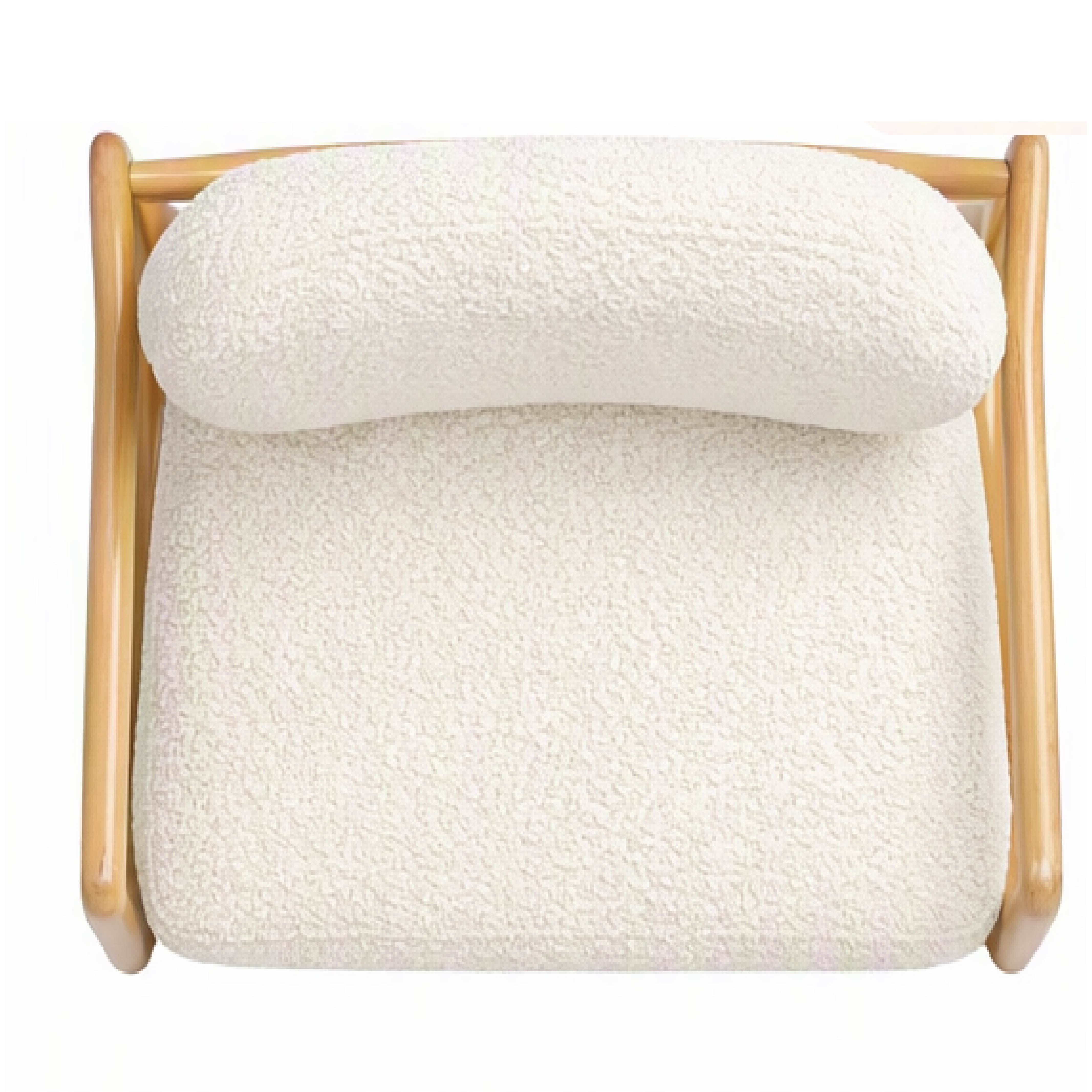 Modern Bouclé Lounge Chair – Natural Wood Frame