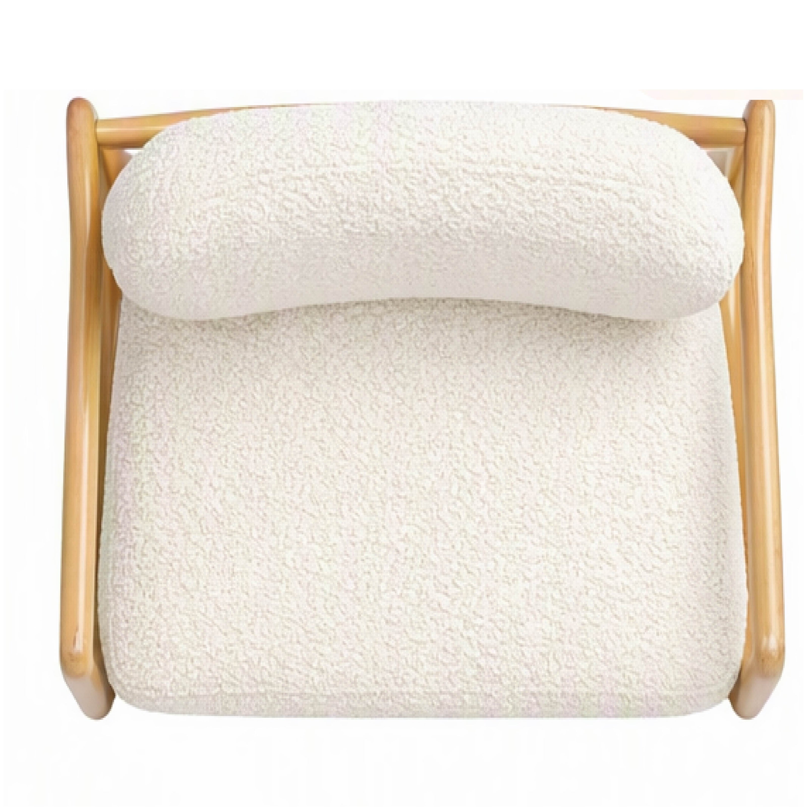 Modern Bouclé Lounge Chair – Natural Wood Frame