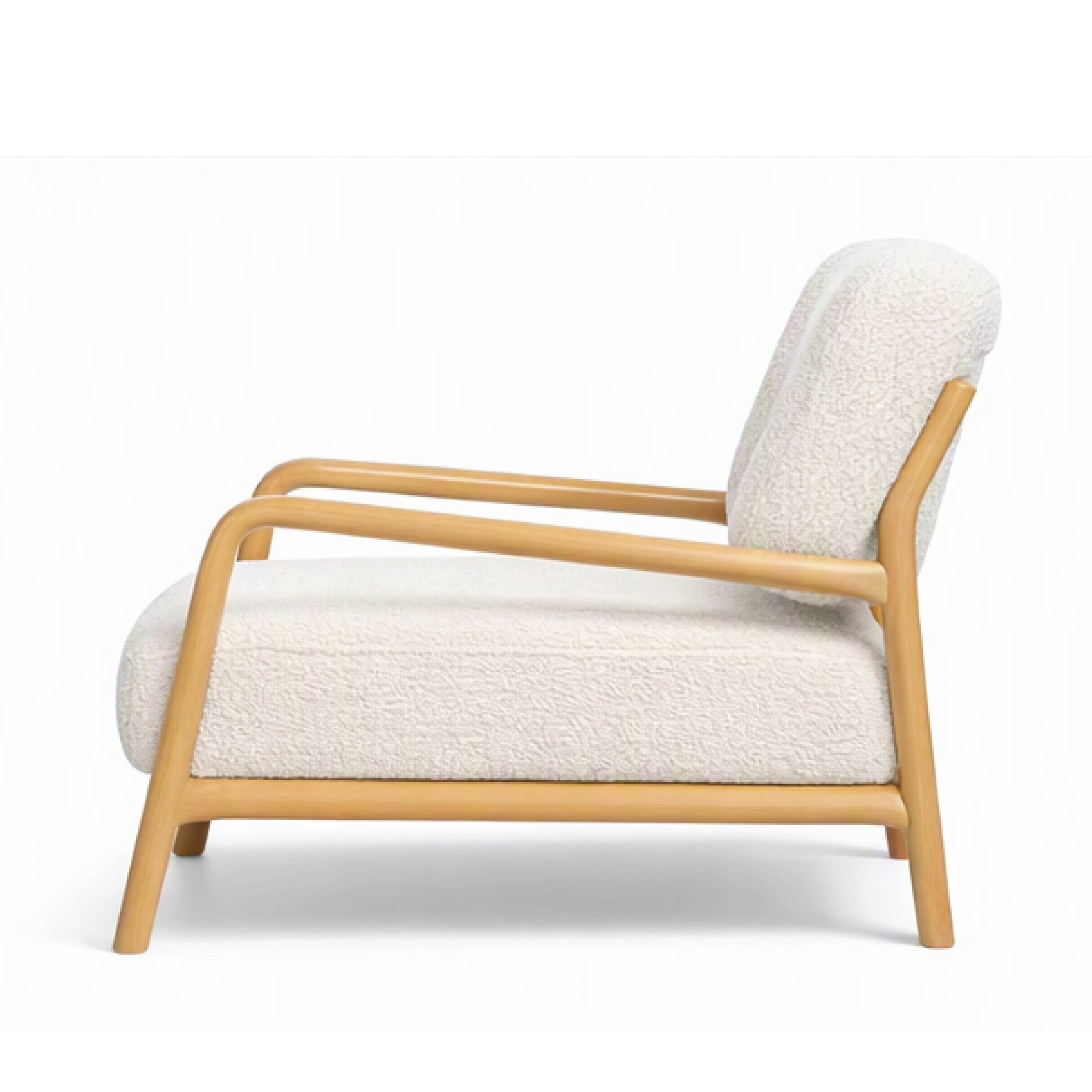 Modern Bouclé Lounge Chair – Natural Wood Frame