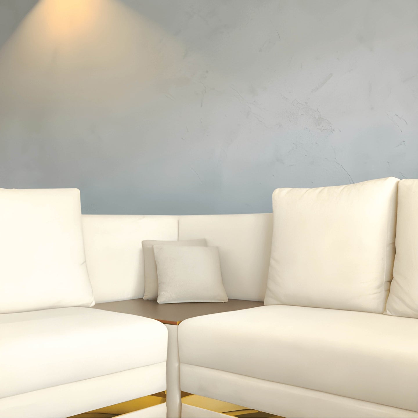 Modern L‑Shaped Cream Sofa with Wooden Armrests