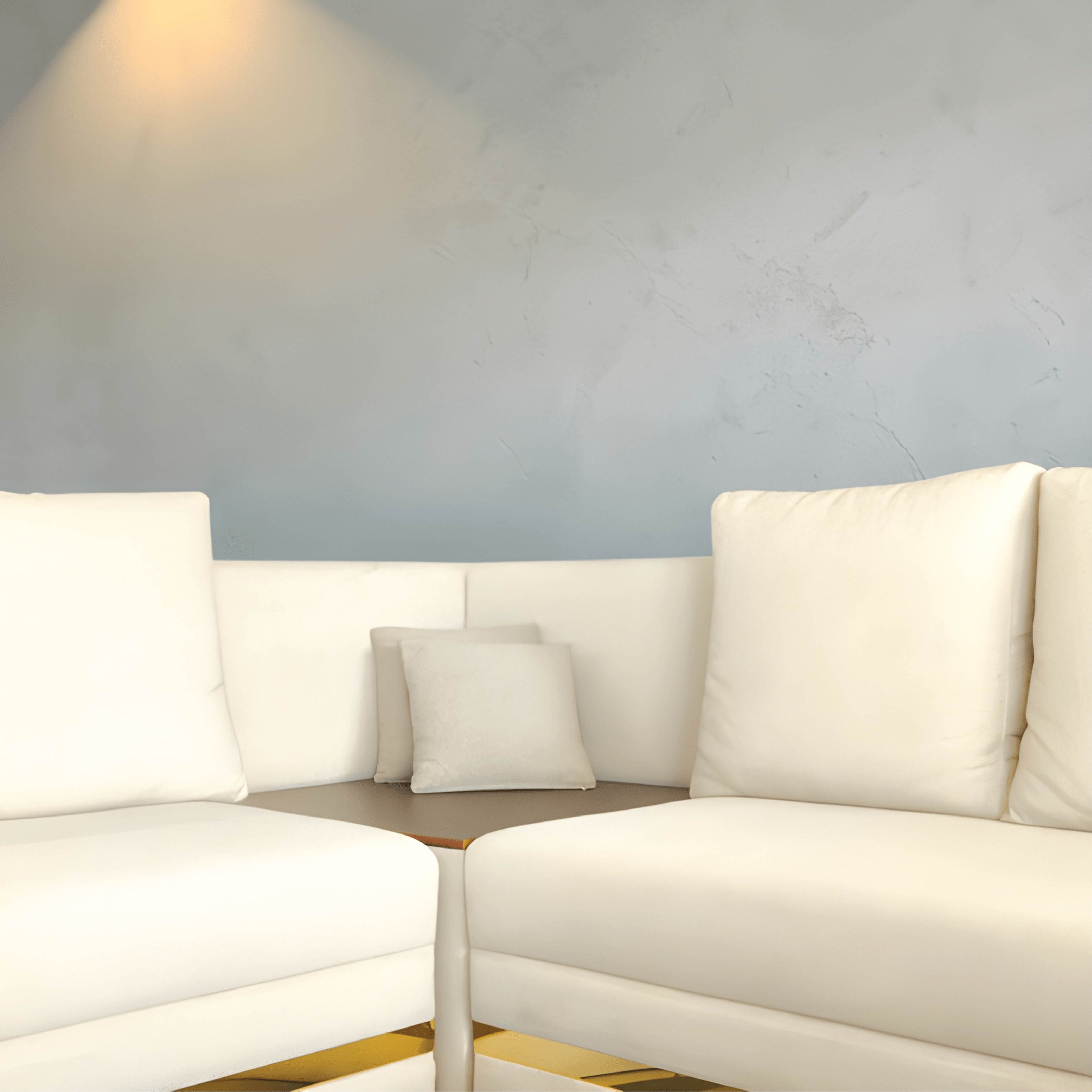 Modern L‑Shaped Cream Sofa with Wooden Armrests