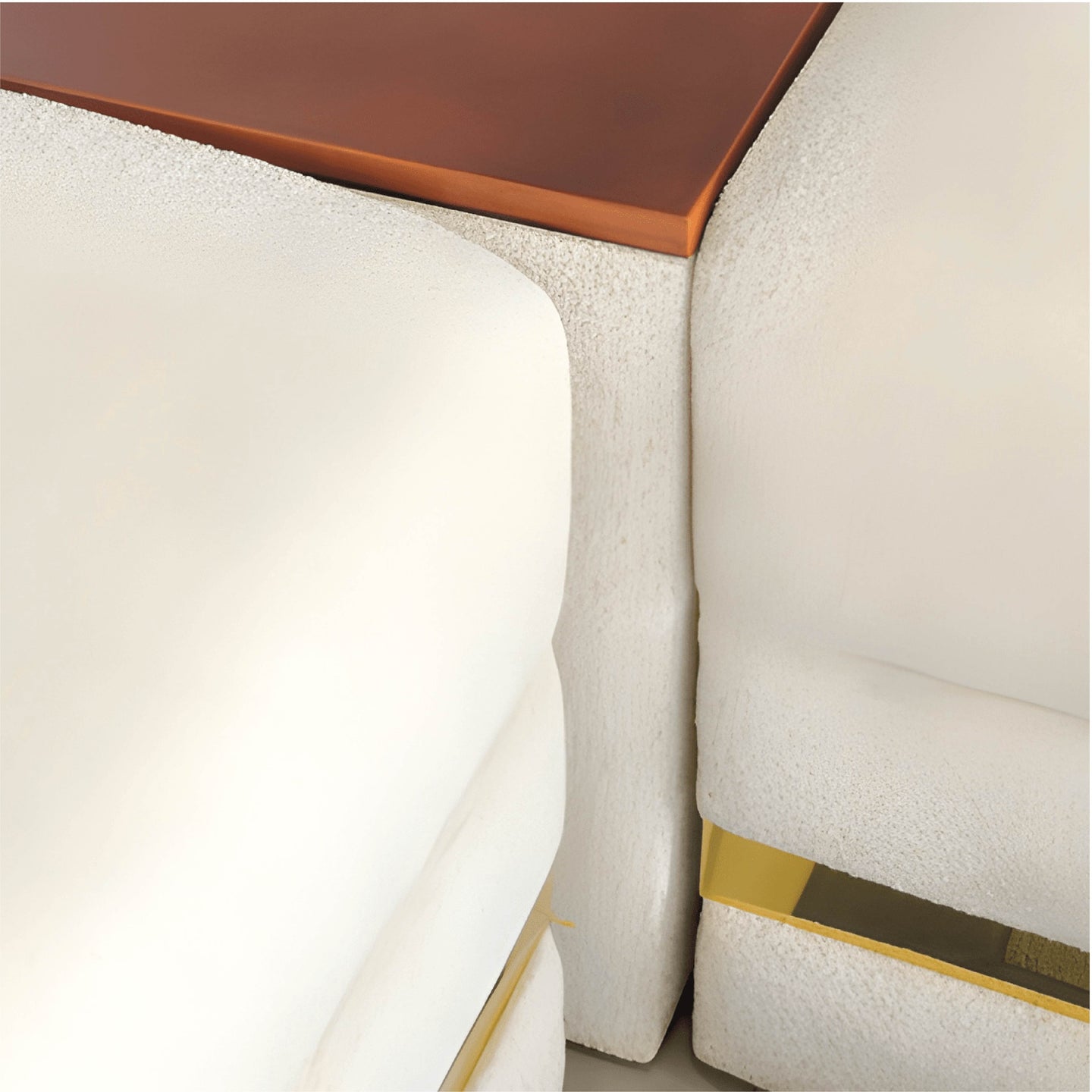 Modern L‑Shaped Cream Sofa with Wooden Armrests