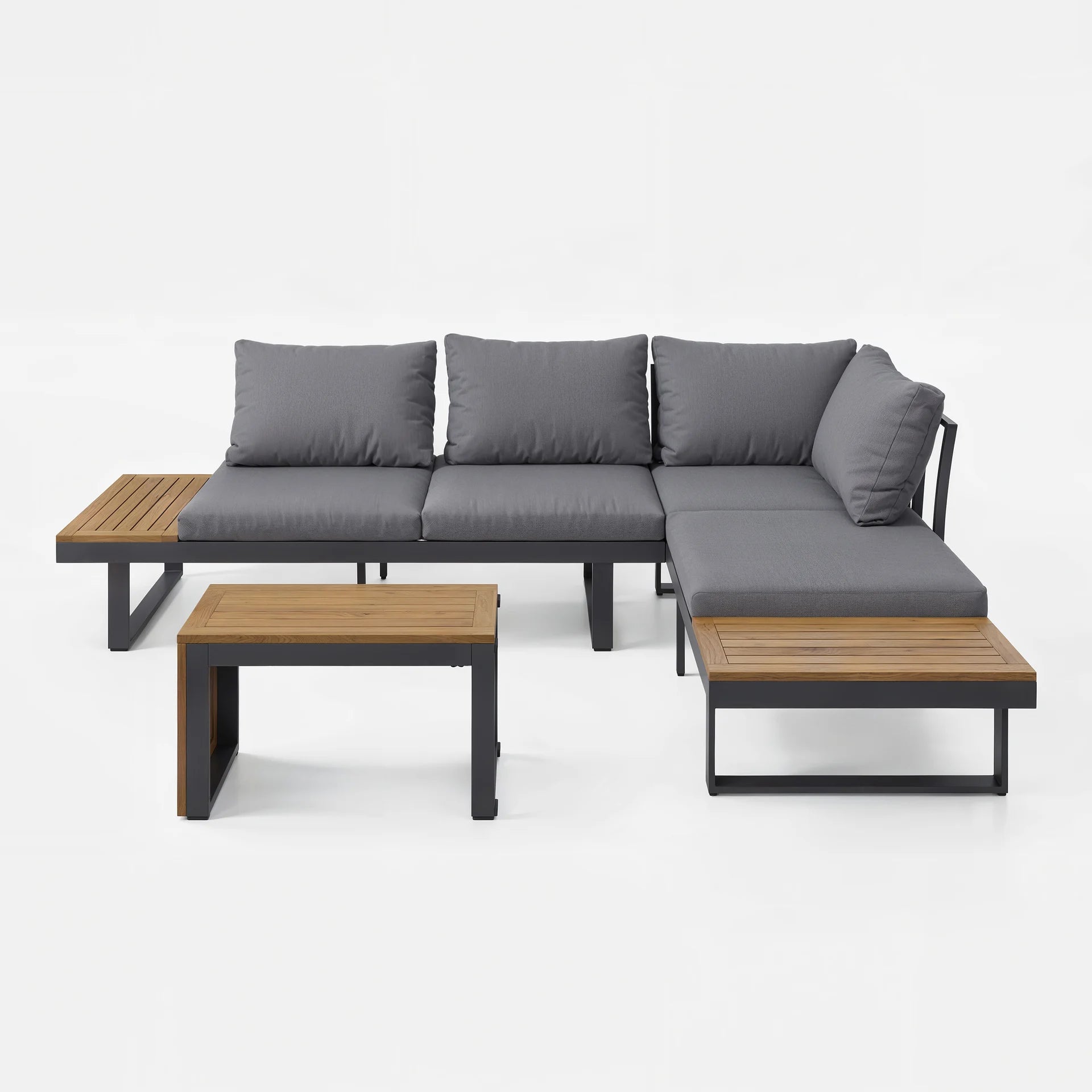 Gimly Outdoor Iroko wood & Steel Modular Sofa Set in Dark Gray