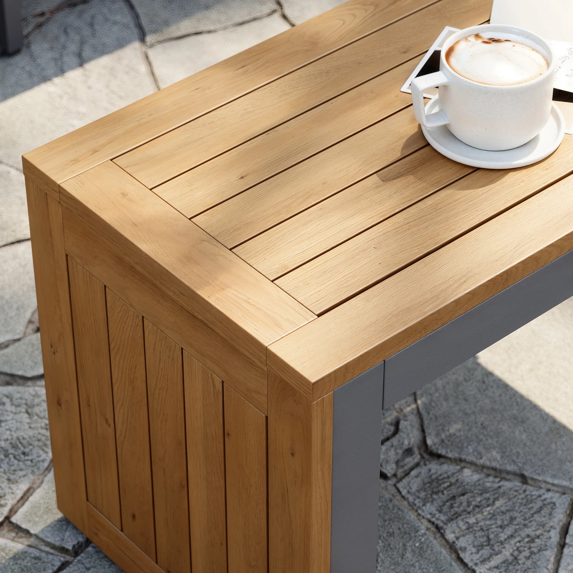 Gimly Outdoor Iroko wood & Steel Modular Sofa Set in Dark Gray