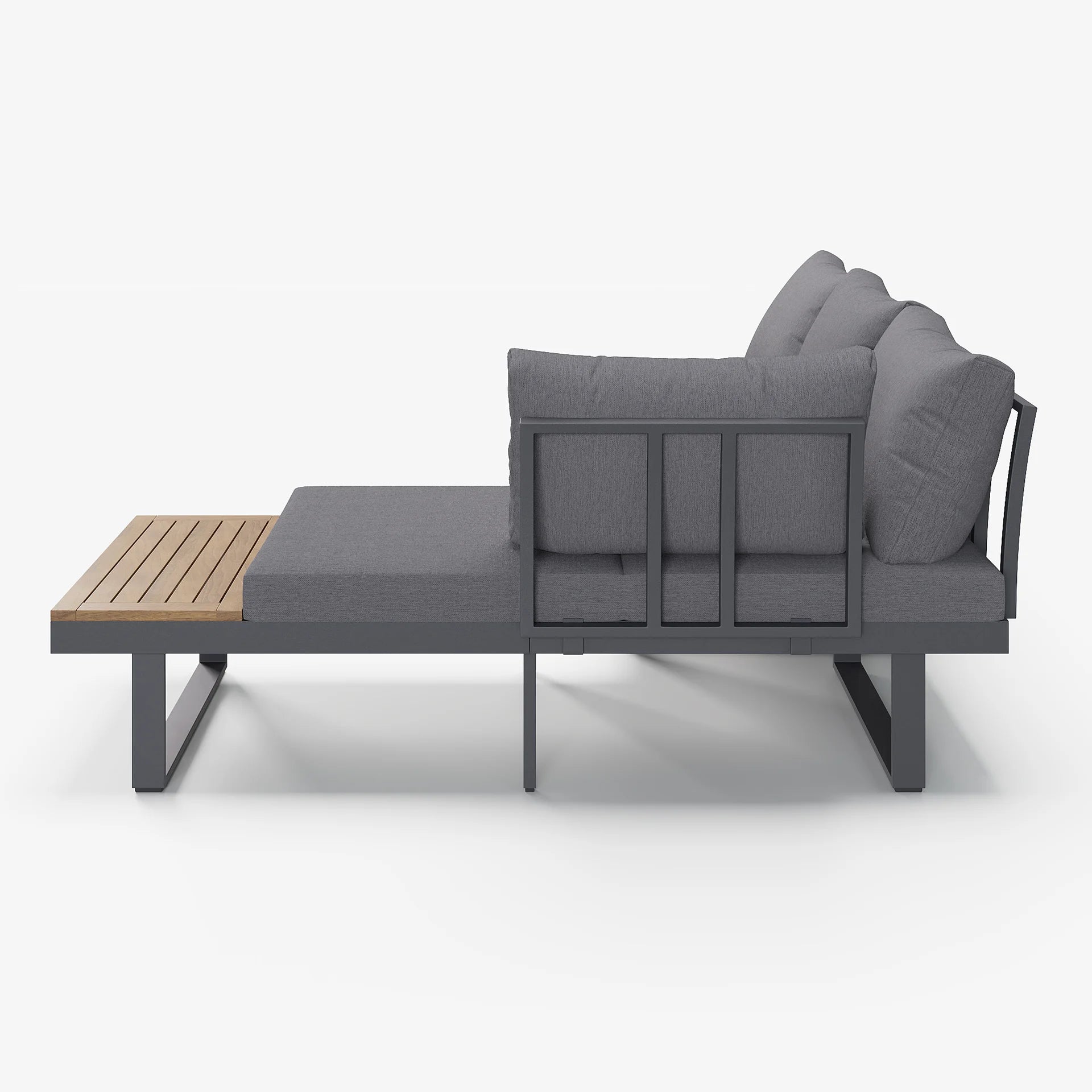 Gimly Outdoor Iroko wood & Steel Modular Sofa Set in Dark Gray