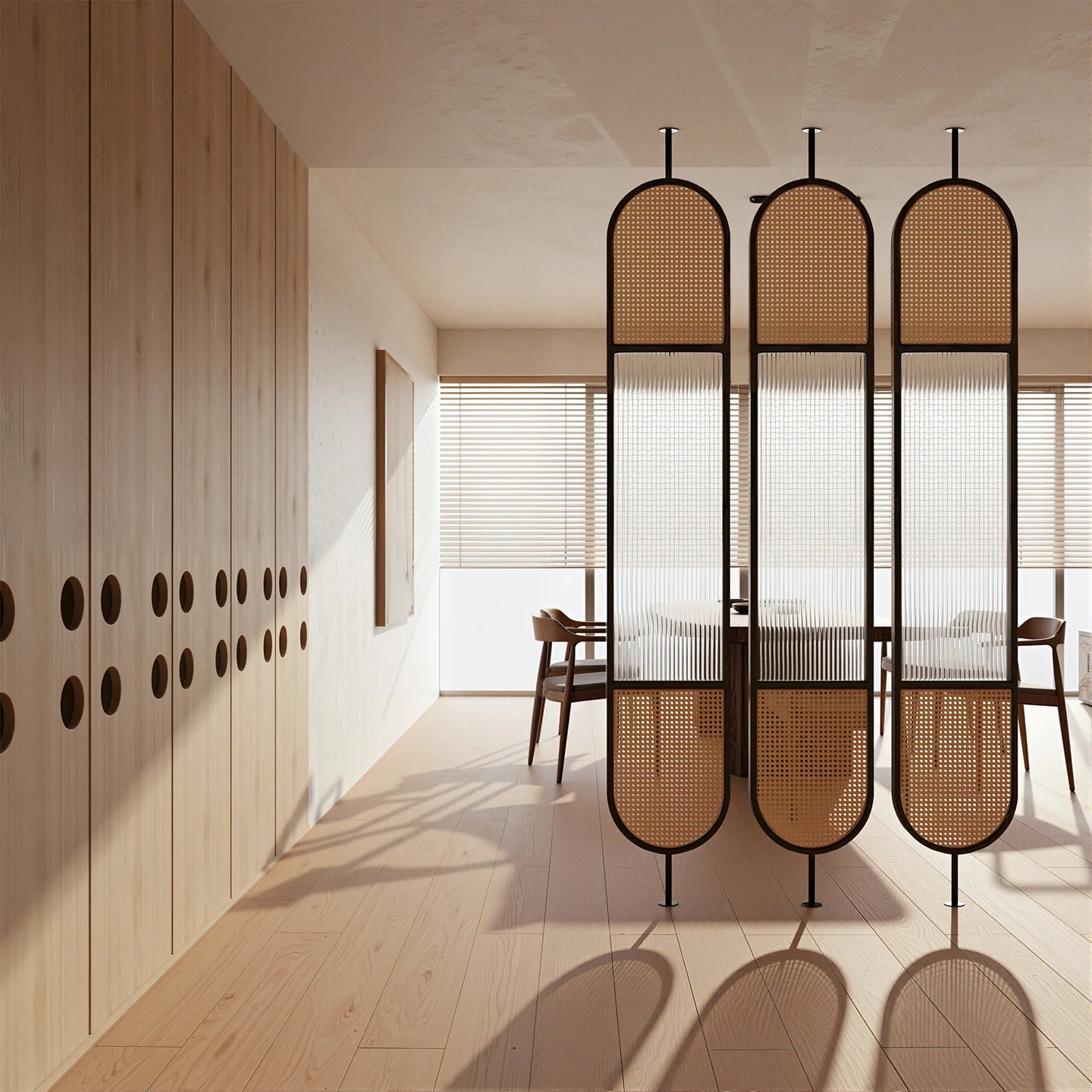 Normer Fluted Glass Cane Privacy Screen | One Piece Partition
