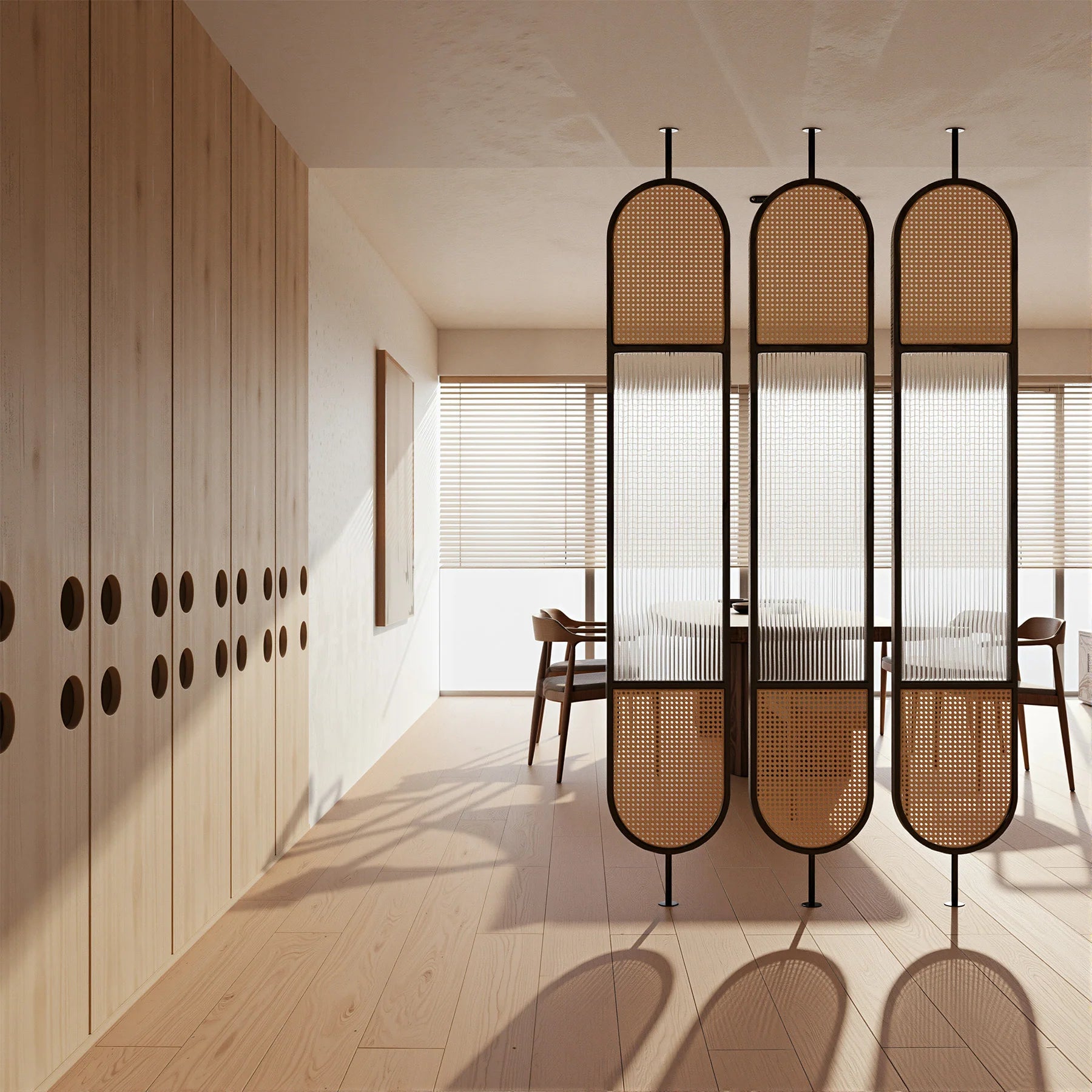 Normer Fluted Glass Cane Privacy Screen | Room Divider