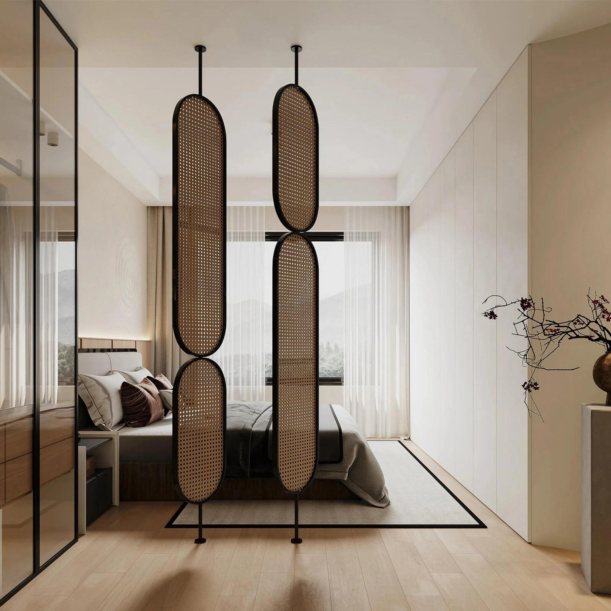 Double Oval Rattan Cane Webbing Wood Panel | One Piece Partition
