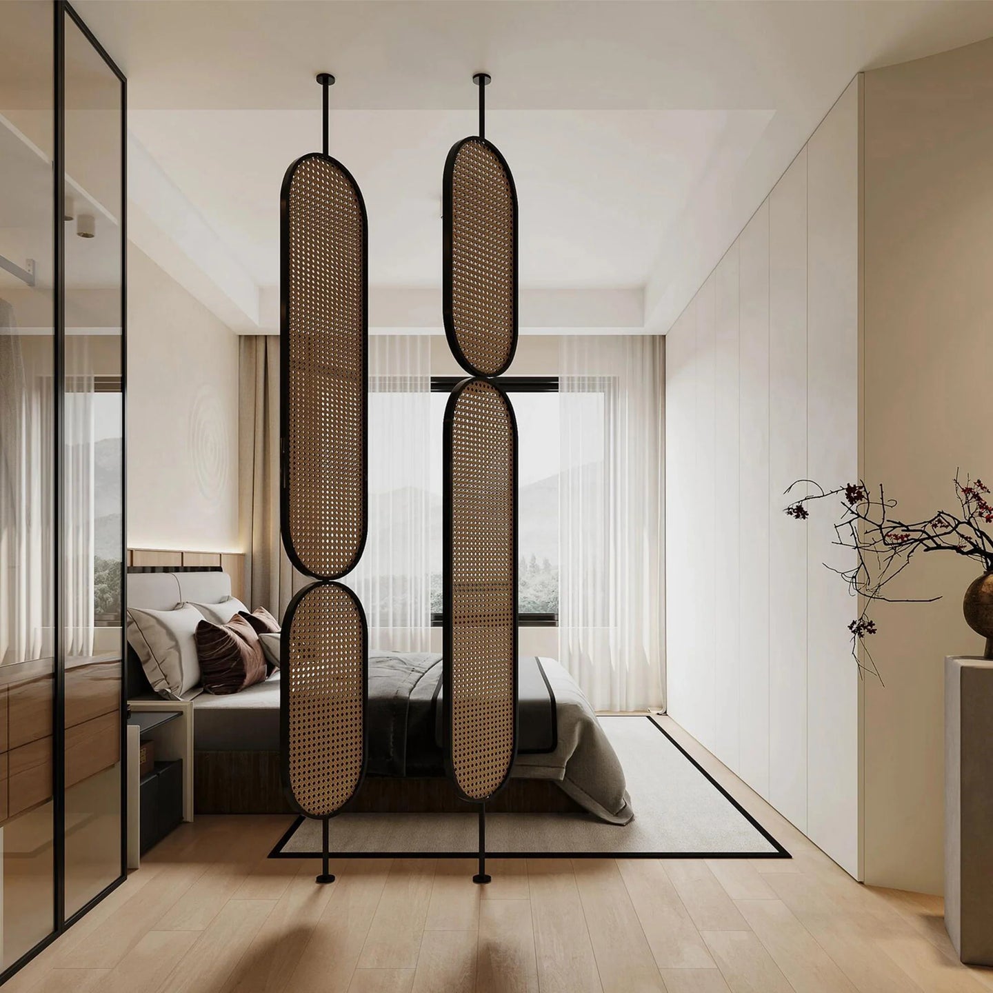 Double Oval Rattan Cane Webbing Wood Panel | One Piece Partition