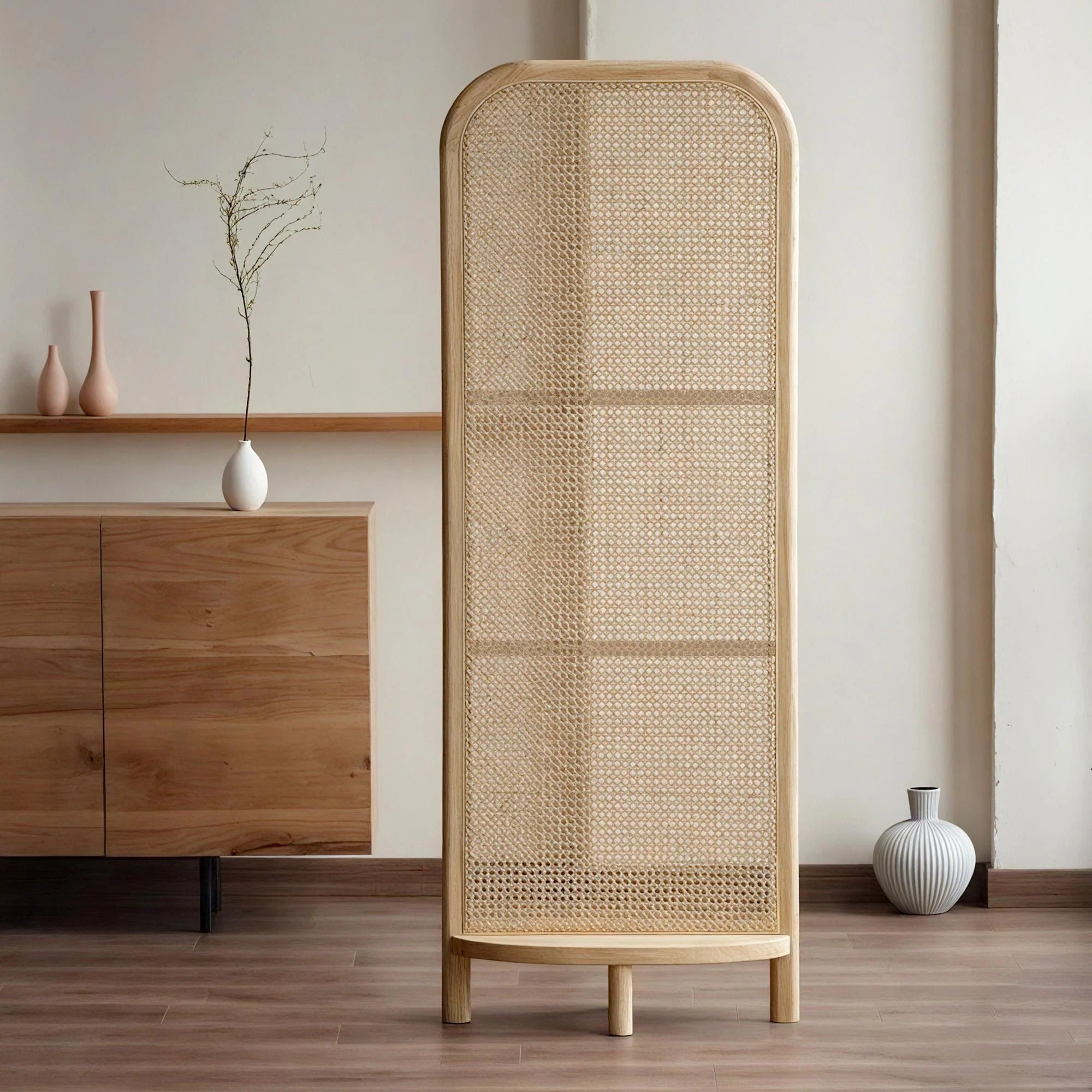 Rattaber Wood Cane Panel Privacy Screen | One Piece Partition