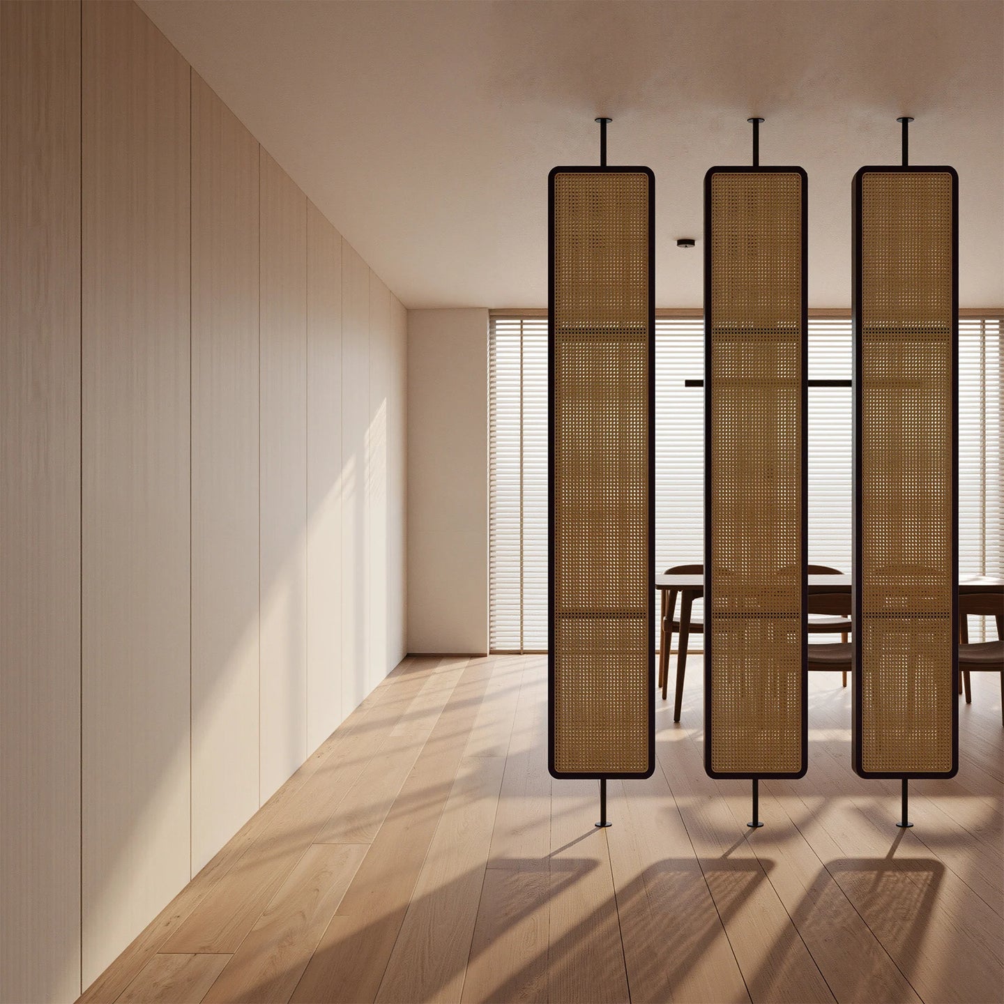 Round Edge Wood Rattan Cane Webbing Panel | One Piece Partition