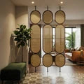 Triple Oval Rattan Cane Webbing Wood Panel | Privacy Screen WRC04