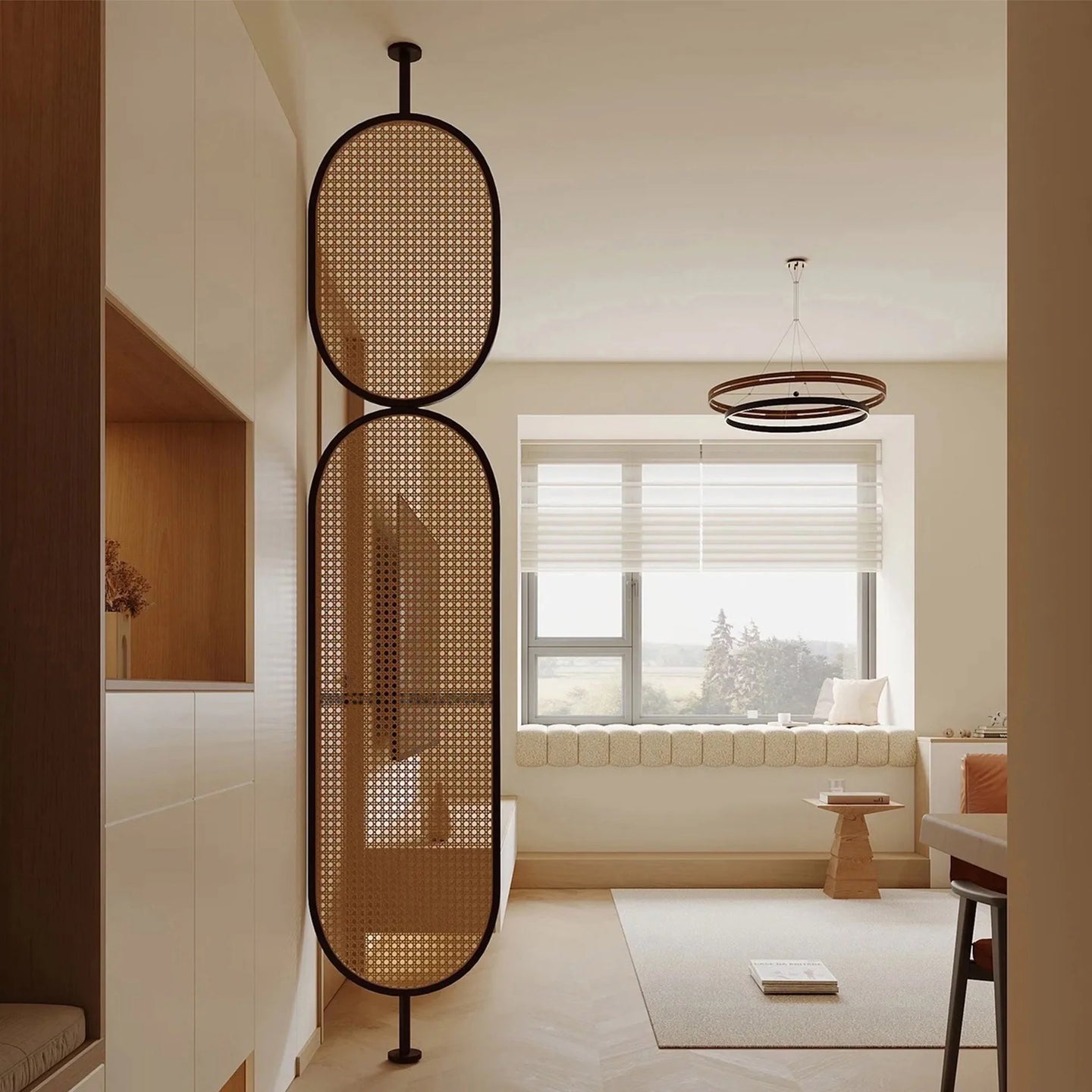 Double Oval Rattan Cane Webbing Wood Panel | One Piece Partition