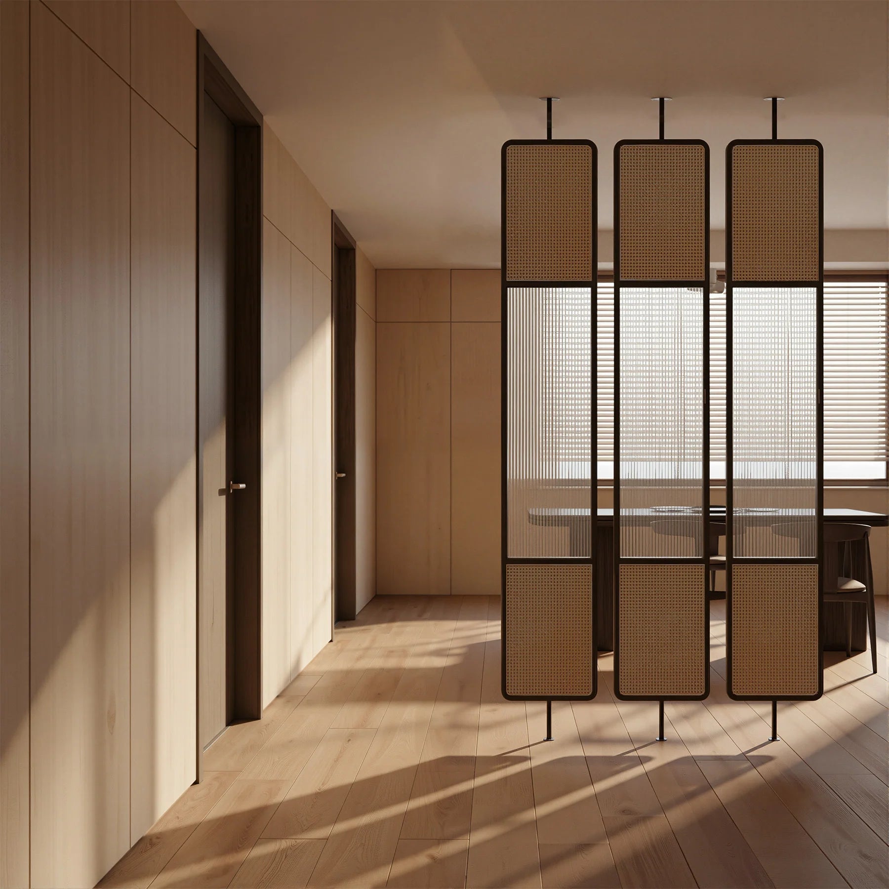 Mesh Fluted Glass Cane Privacy Screen | One Piece Partition