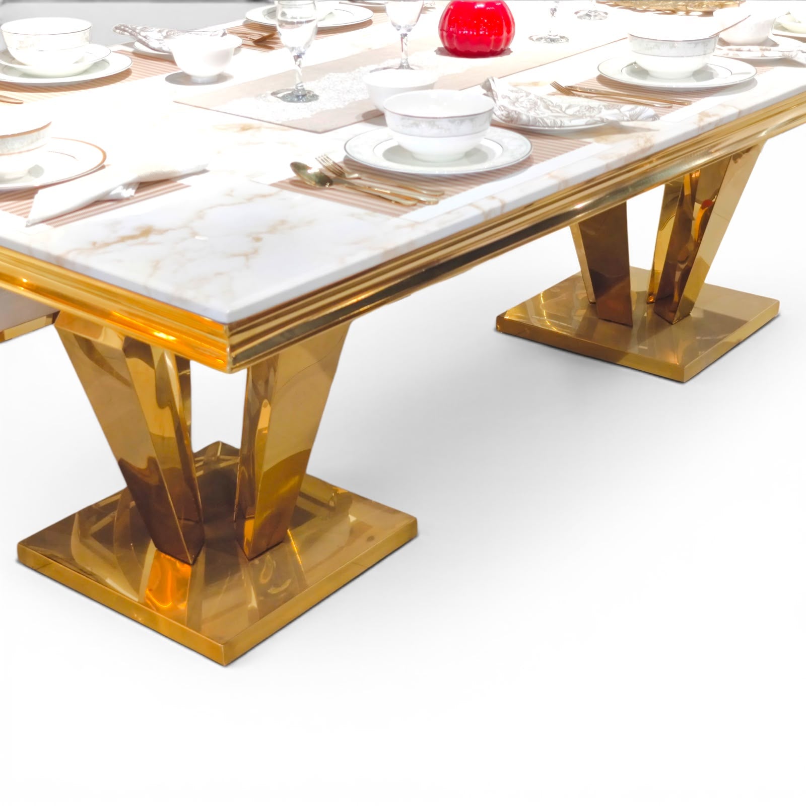 Imperial Marble Dining Set – Gold Luxe Edition with 7 seater
