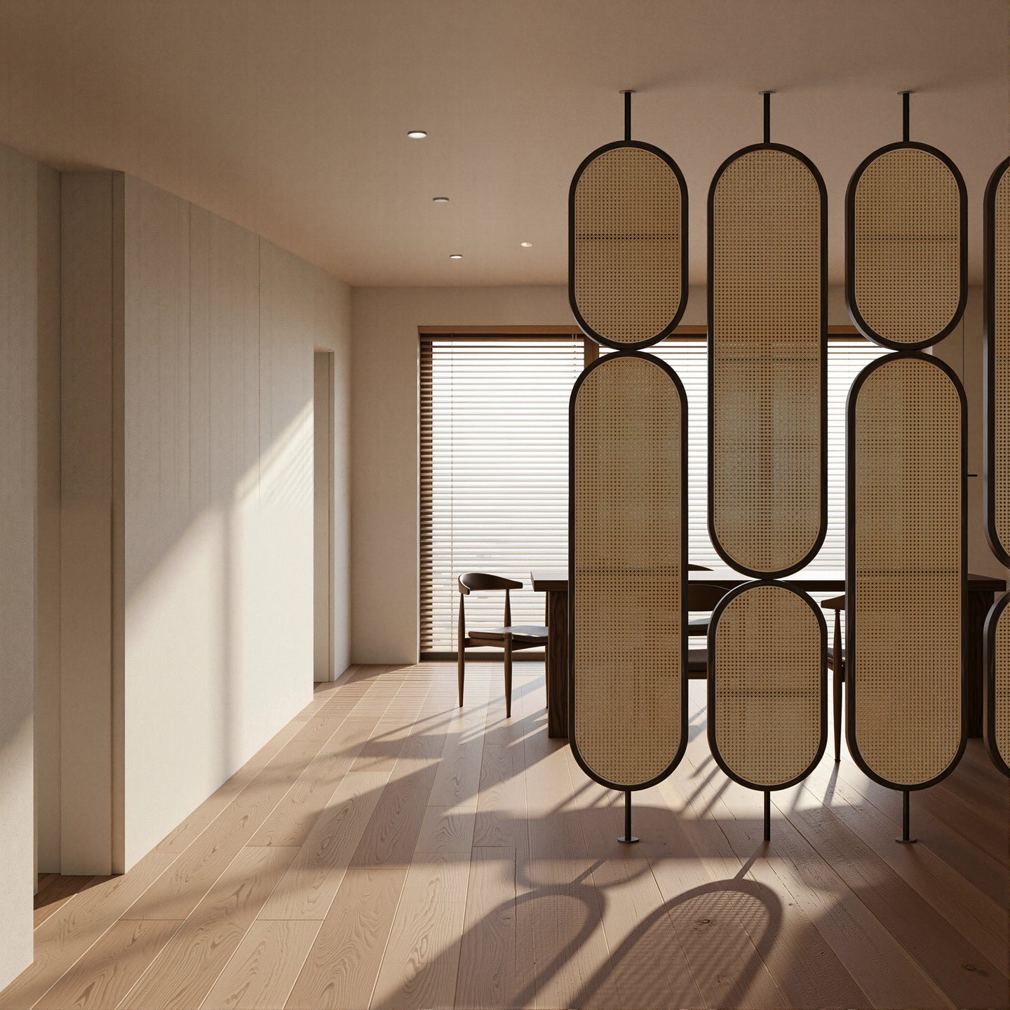 Double Oval Rattan Cane Webbing Wood Panel | One Piece Partition