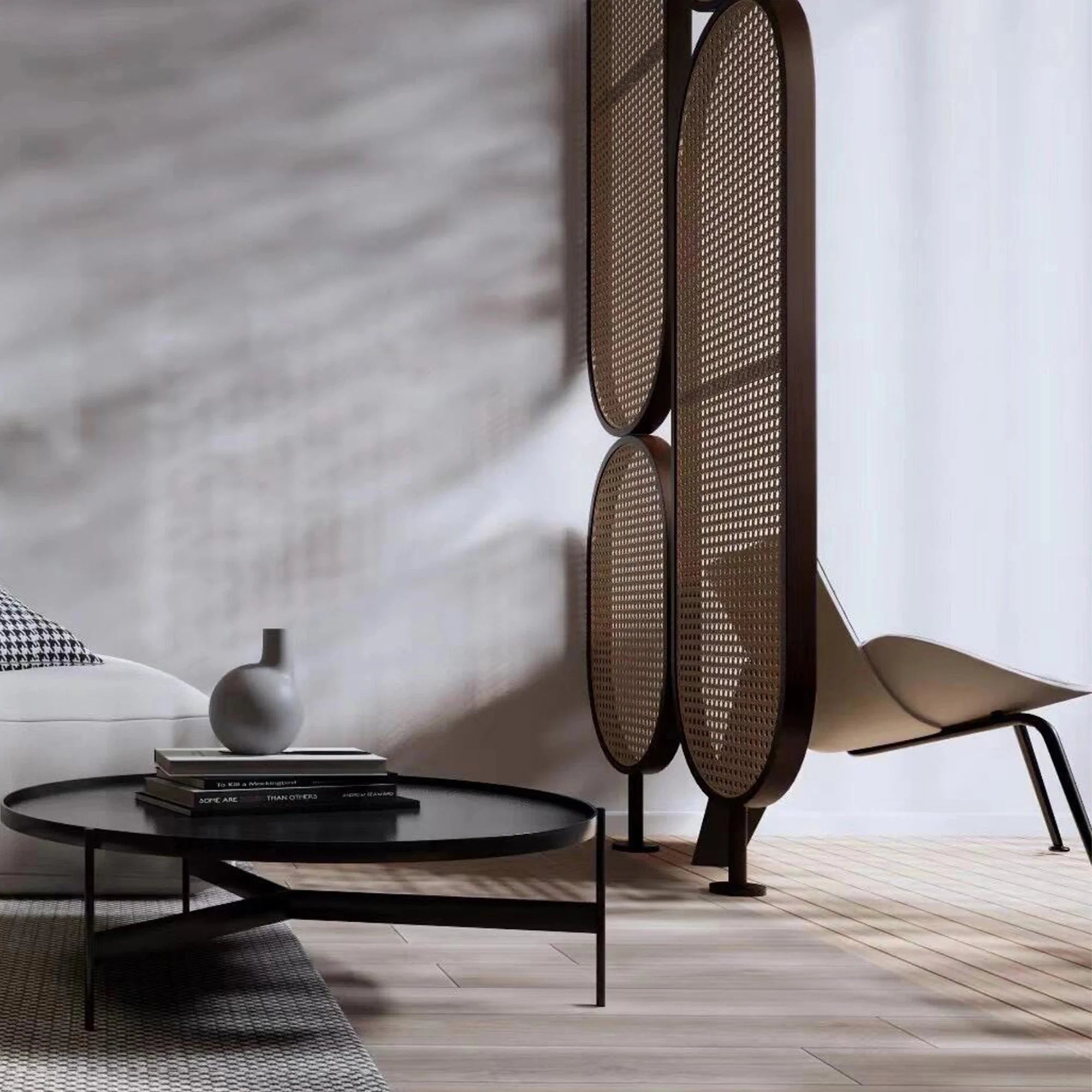 Double Oval Rattan Cane Webbing Wood Panel | One Piece Partition