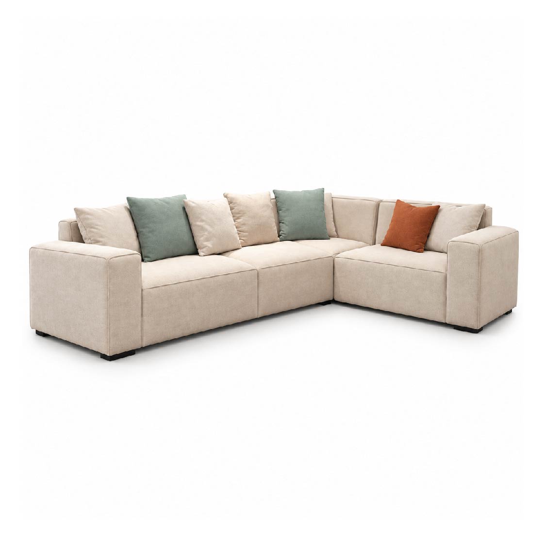 Contemporary Beige Fabric L-Shape Sectional Sofa – Deep Seat Corner Lounge