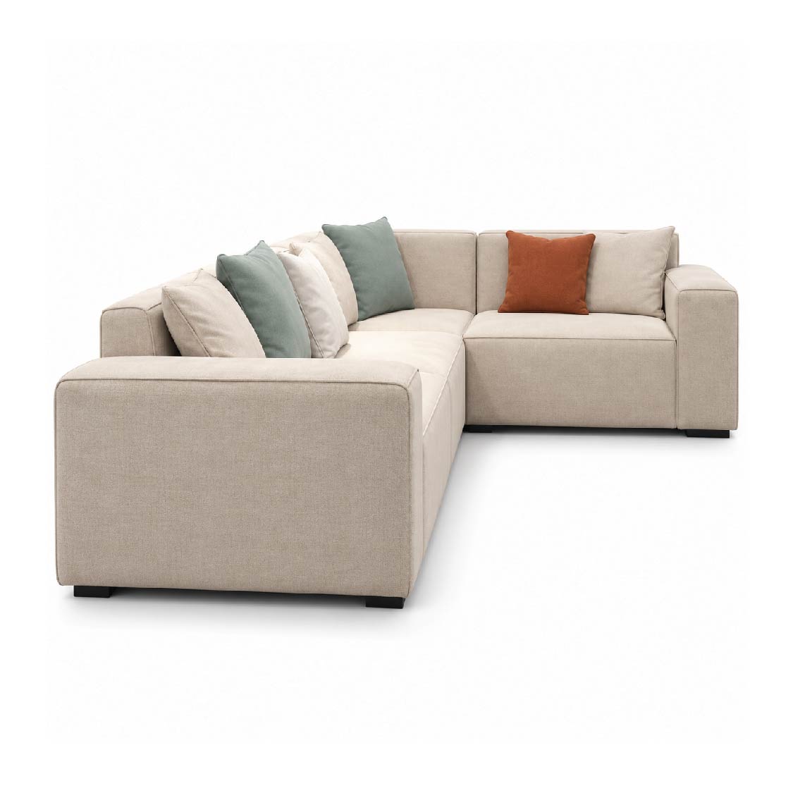 Contemporary Beige Fabric L-Shape Sectional Sofa – Deep Seat Corner Lounge
