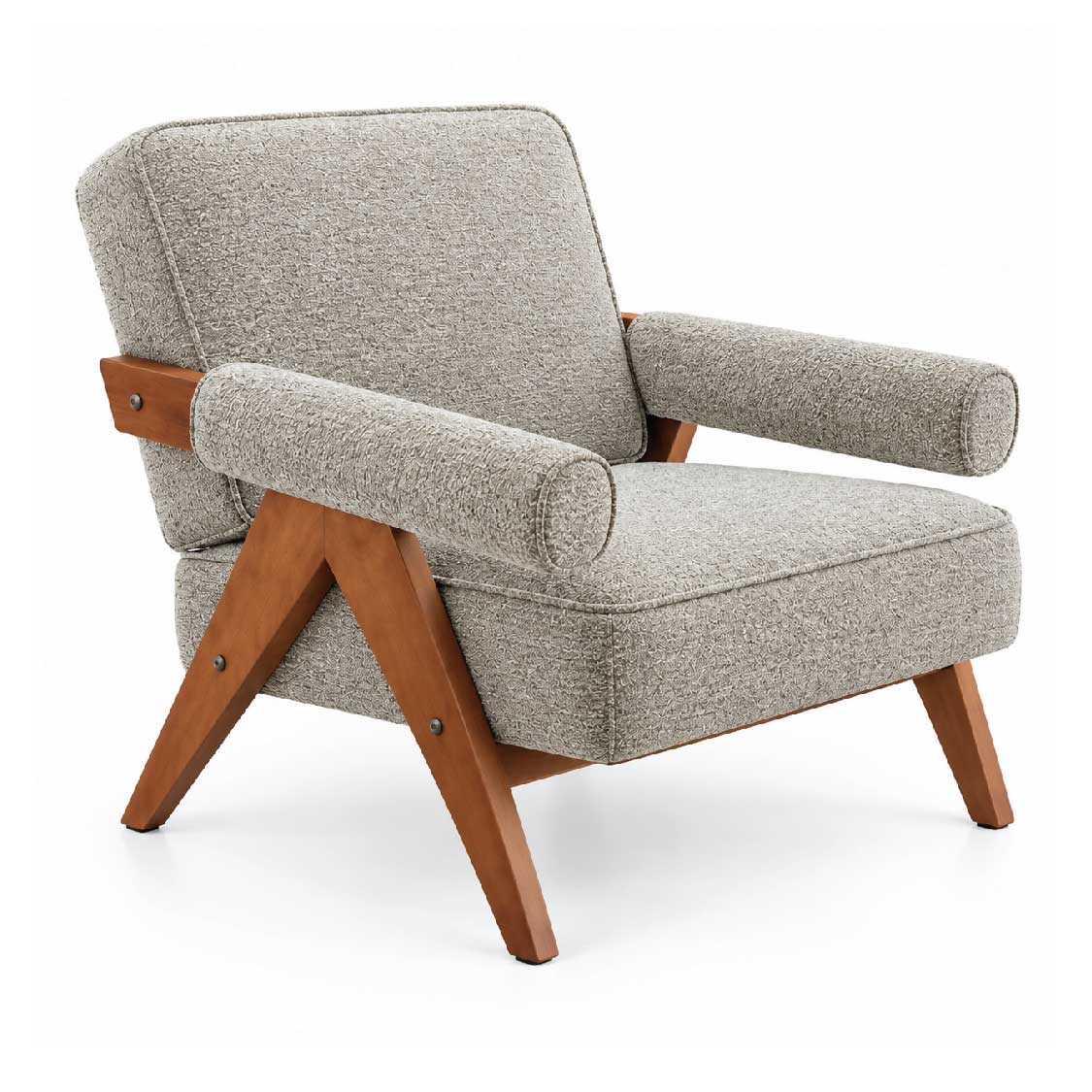 Mid-Century Accent Armchair with Wooden Frame and Bolster Armrests