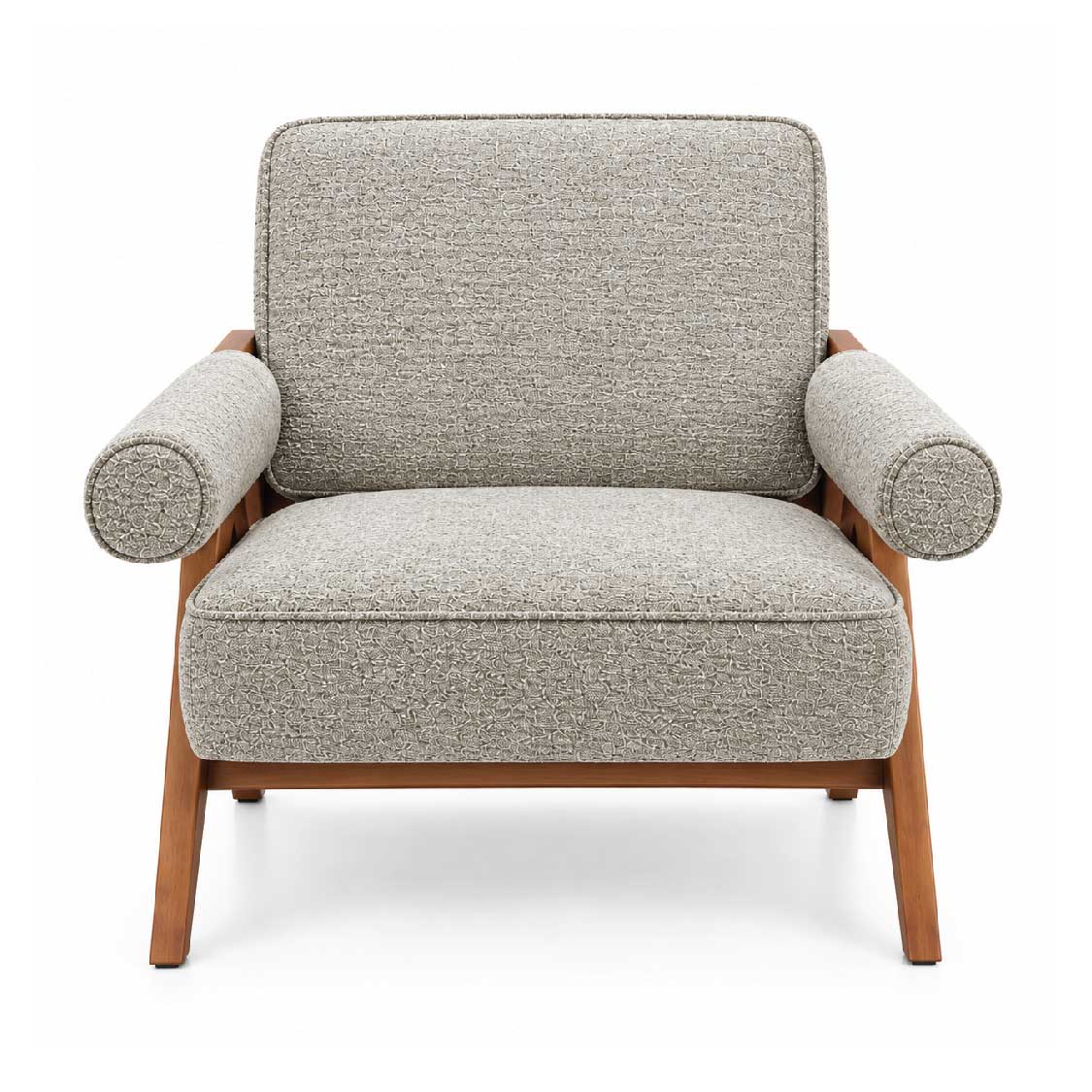 Mid-Century Accent Armchair with Wooden Frame and Bolster Armrests