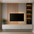 Fluted Wood TV Unit & Floating Media Console with Illuminated Display Tower