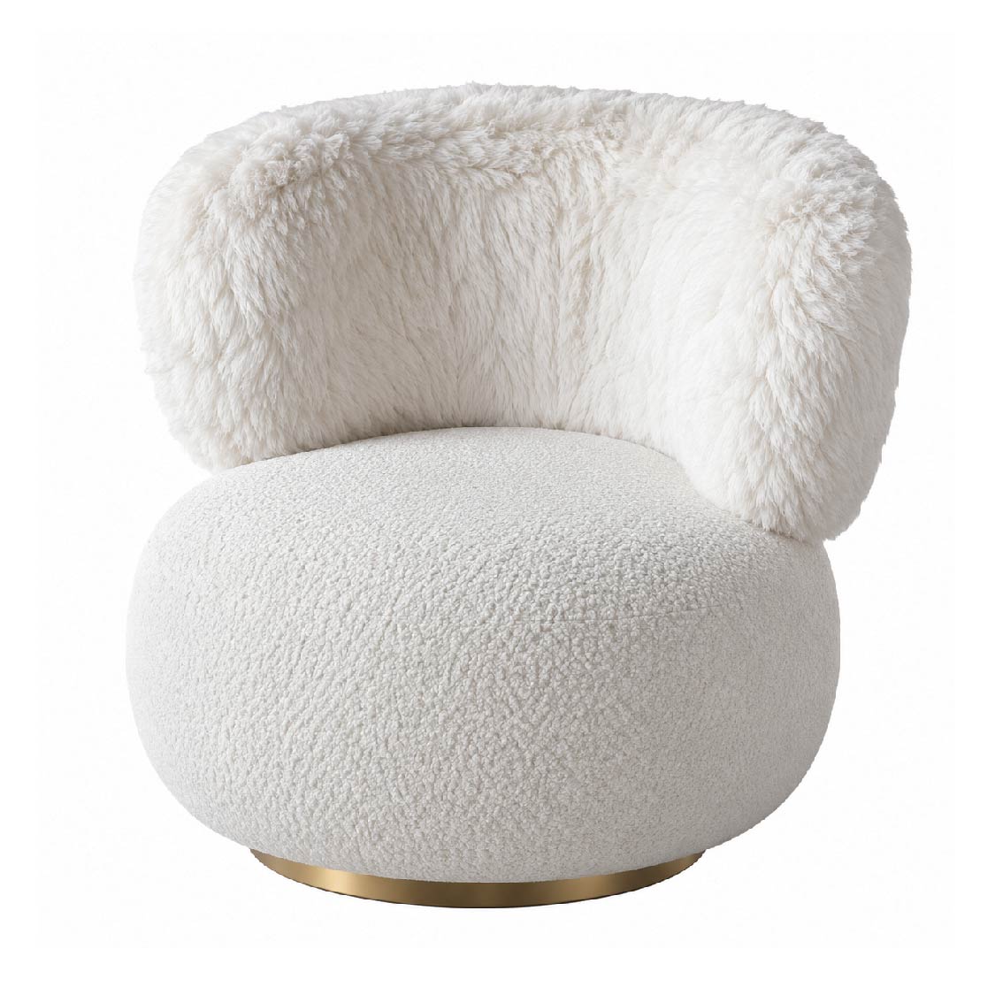 Coryat Plush Bouclé Barrel Accent Chair – Off-White & Gold Base