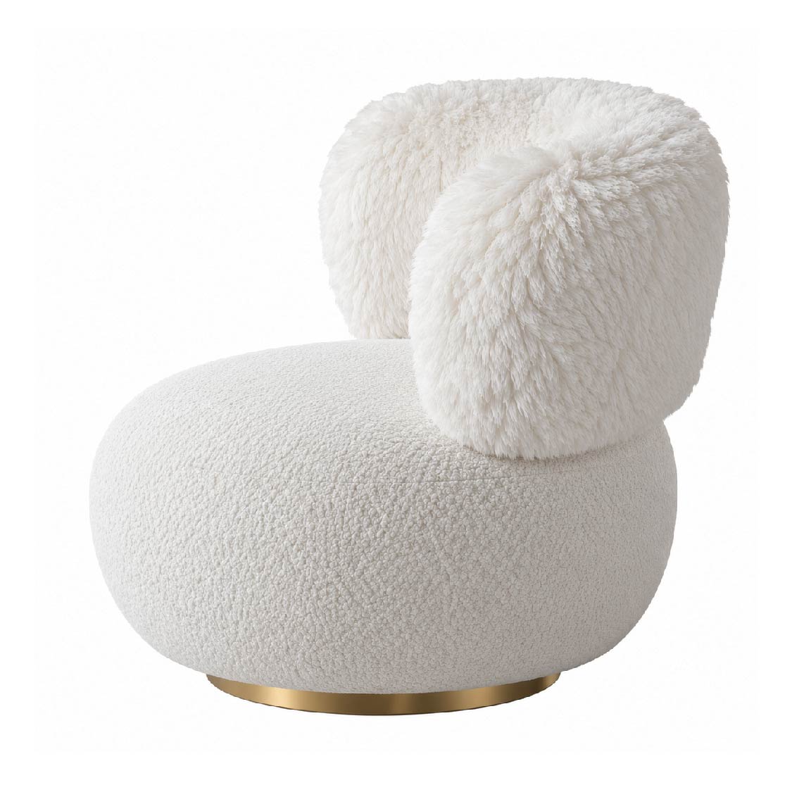 Coryat Plush Bouclé Barrel Accent Chair – Off-White & Gold Base
