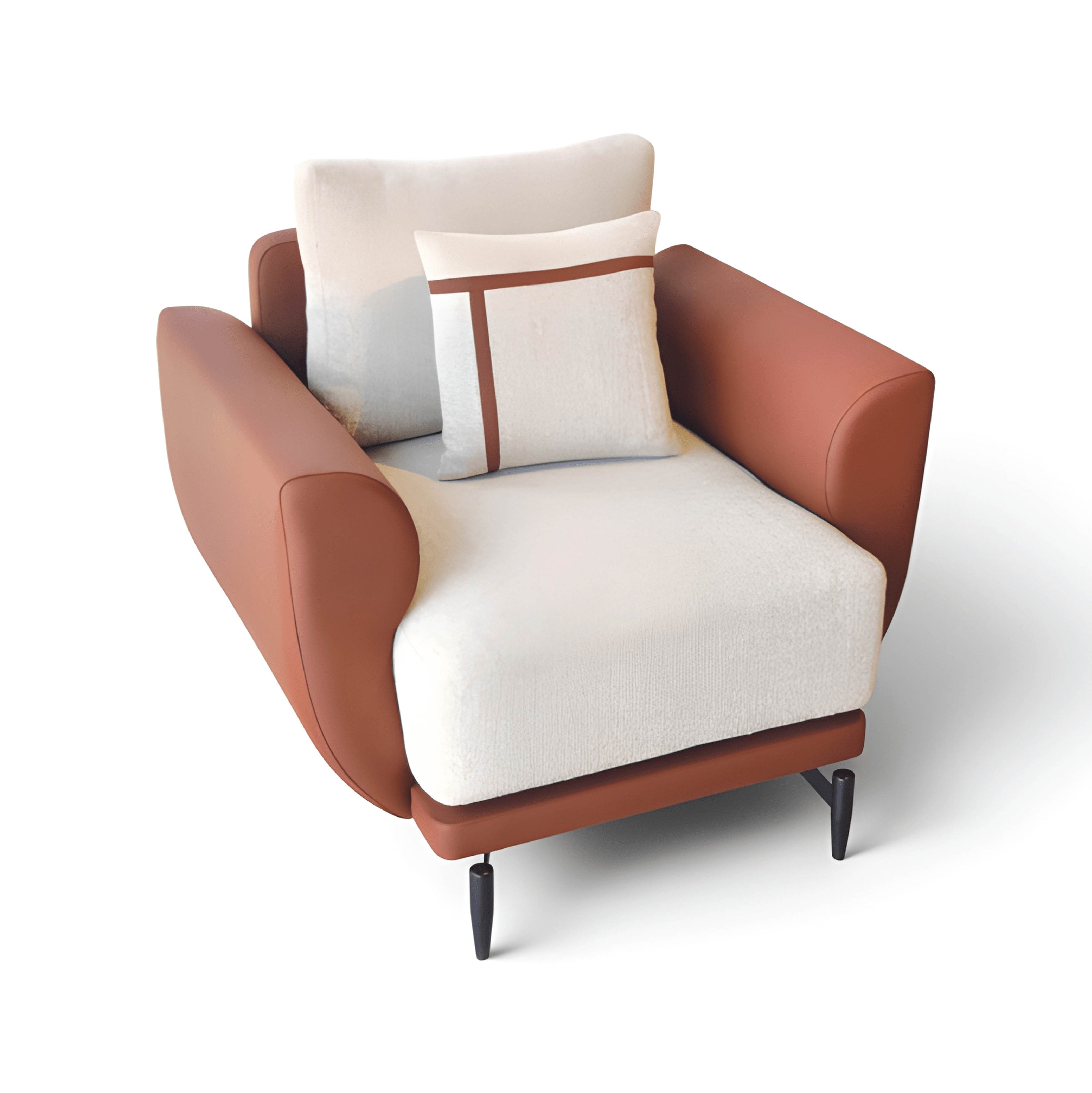 Modern 3 + 1 + 1 Sofa Set in White Fabric and Artifical Leather