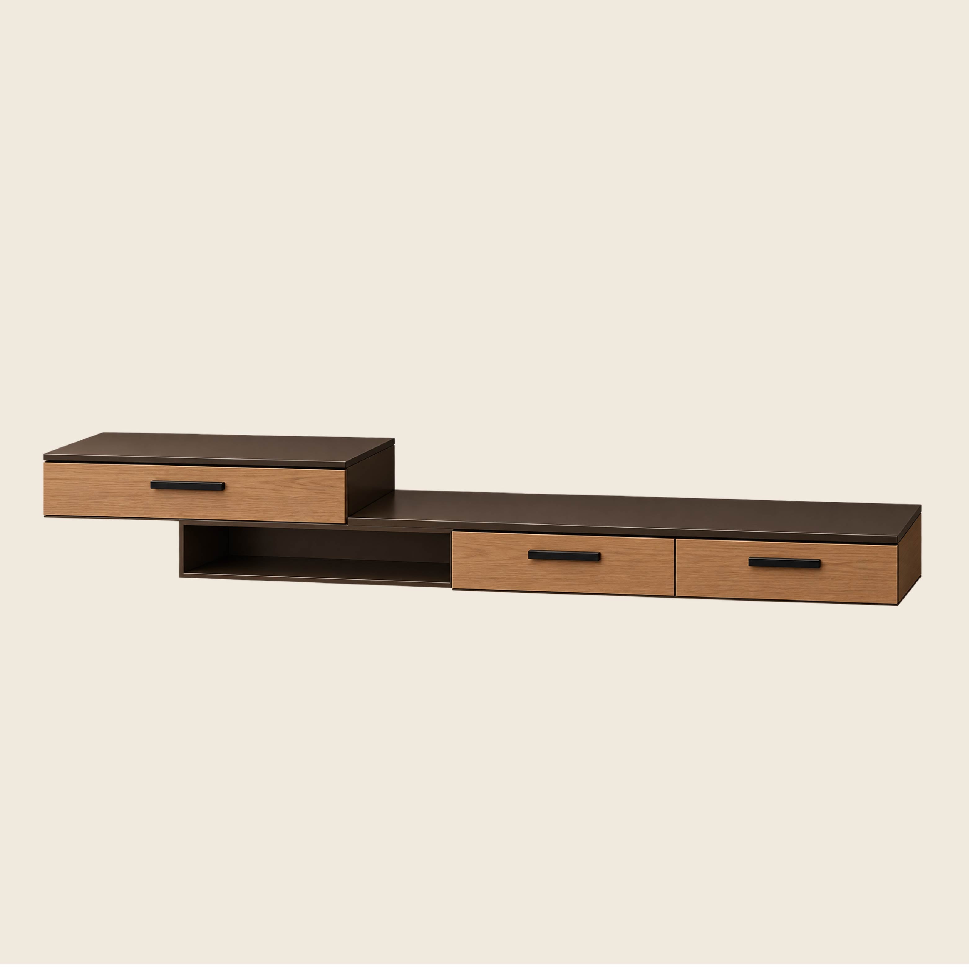 Modern Two-Tone Floating TV Unit with Drawers & Open Storage