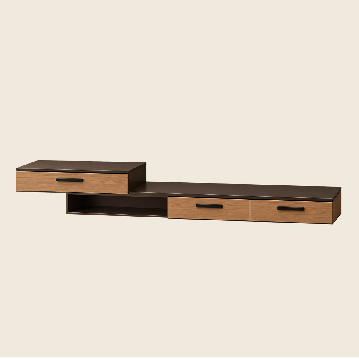 Modern Two-Tone Floating TV Unit with Drawers & Open Storage