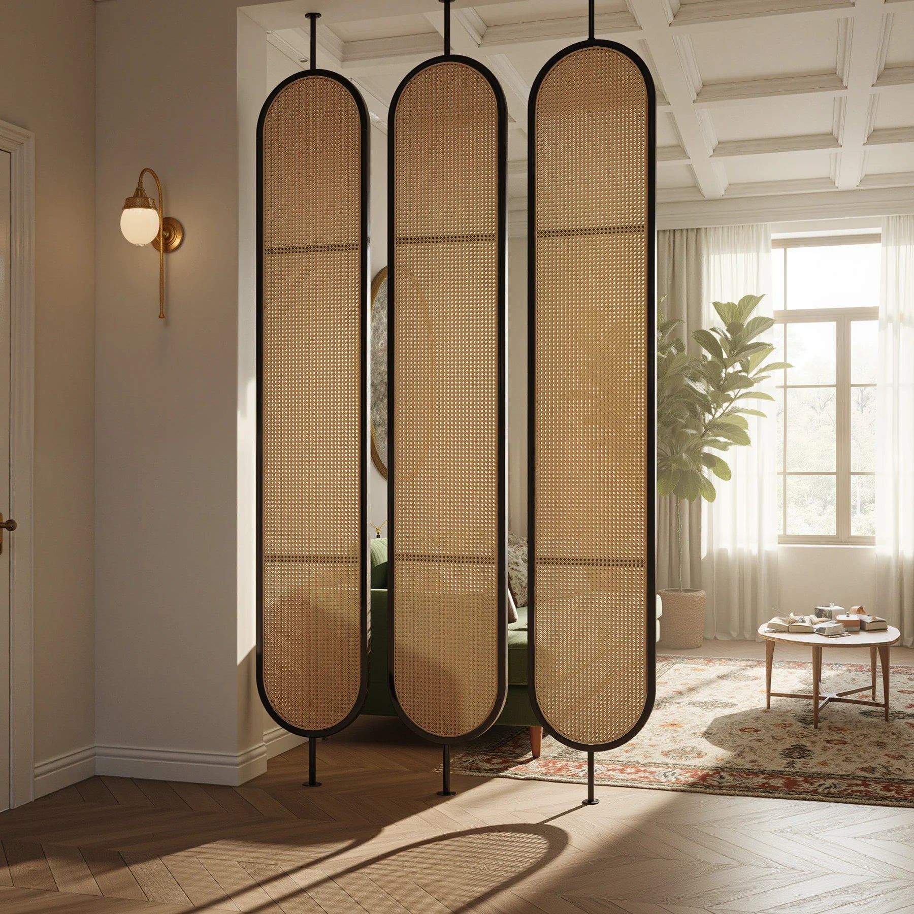 Oval Wood Rattan Cane Webbing Panel | One Piece Partition