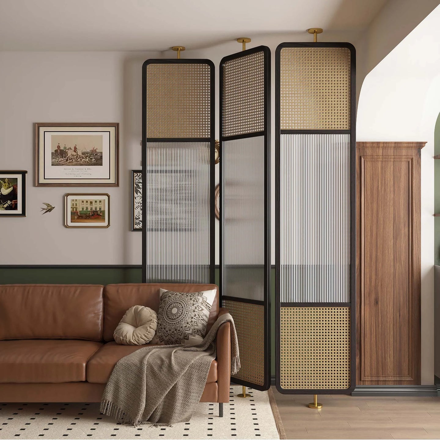 Mesh Fluted Glass Cane Privacy Screen | One Piece Partition