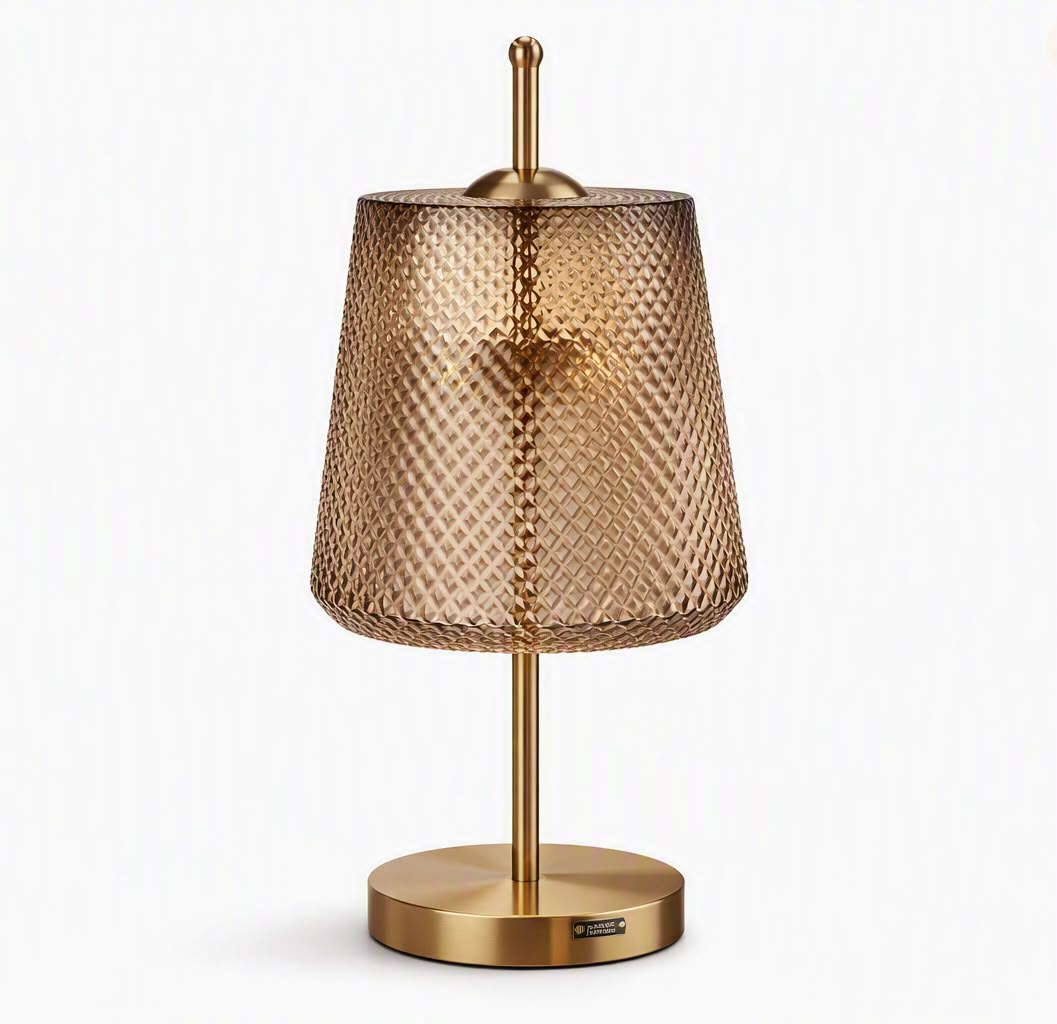Gold Diamond‑Glass Table Lamp – Modern Luxury Bedside & Living Room Light by Flaming Furnishings