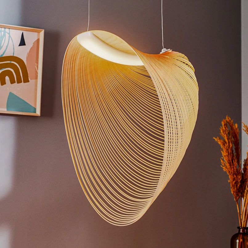 Wave‑Form Wooden Pendant Light