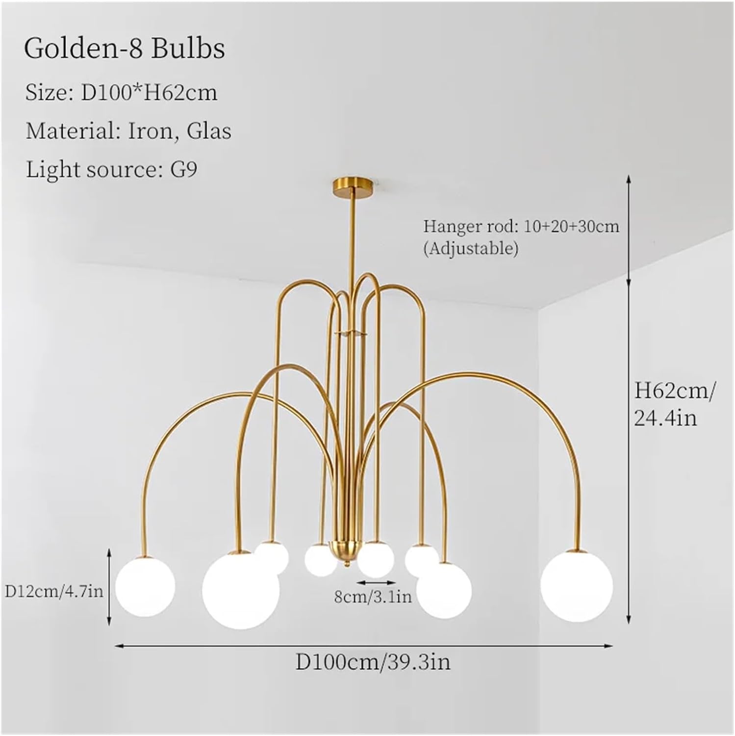 Luxury Gold LED Pendant Light — Modern Hanging Lamp for Living Rooms, Bedrooms, Dining Spaces, Shops & Restaurants. Elegant Ceiling Chandelier by Safehappy.