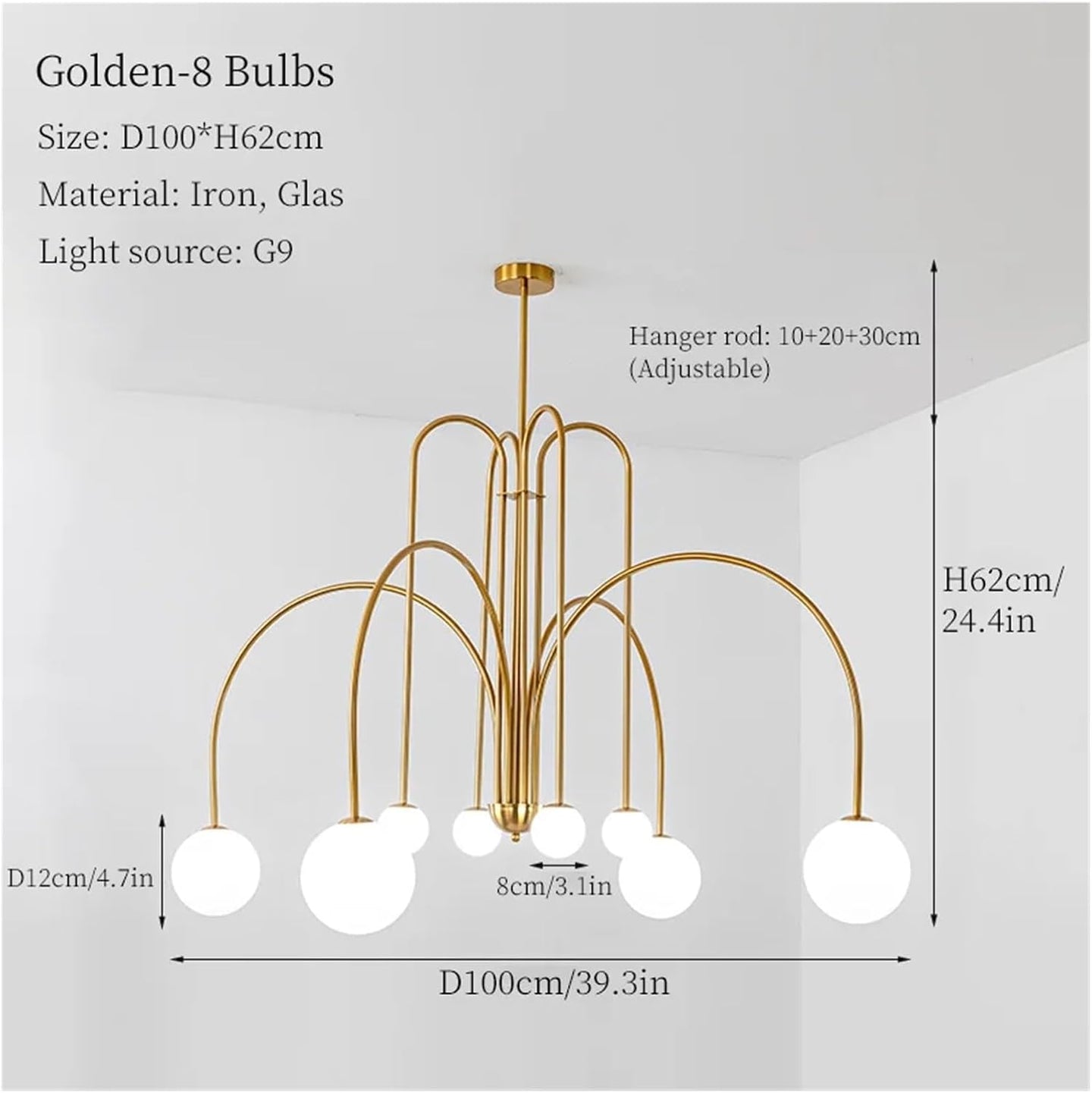 Luxury Gold LED Pendant Light — Modern Hanging Lamp for Living Rooms, Bedrooms, Dining Spaces, Shops & Restaurants. Elegant Ceiling Chandelier by Safehappy.
