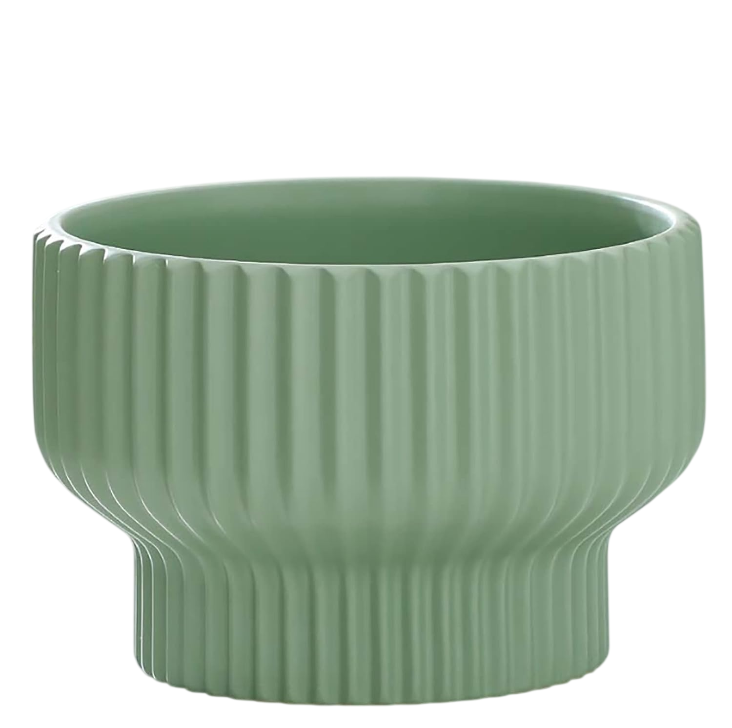 Modern Sage Green Fluted Ceramic Planter | Pedestal Raised Plant Pot Grey