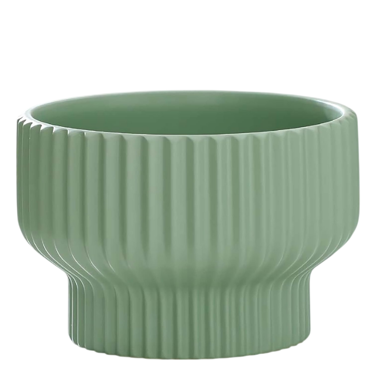 Modern Sage Green Fluted Ceramic Planter | Pedestal Raised Plant Pot Grey