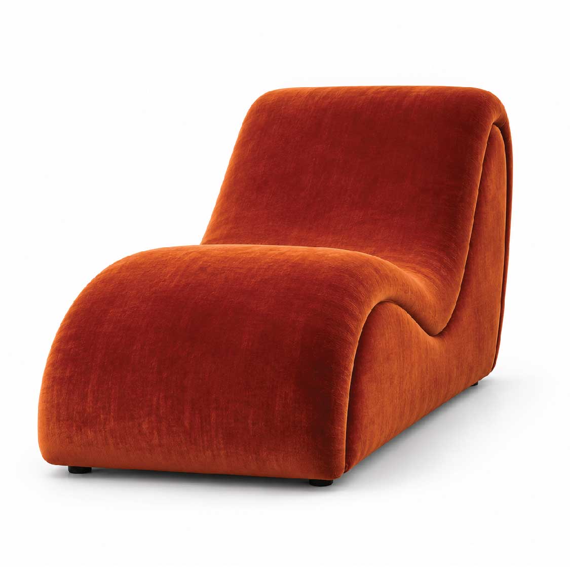 Ergonomic Curved Velvet Chaise Lounge in Rust Orange