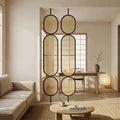 Triple Oval Rattan Cane Webbing Wood Panel | Privacy Screen WRC04
