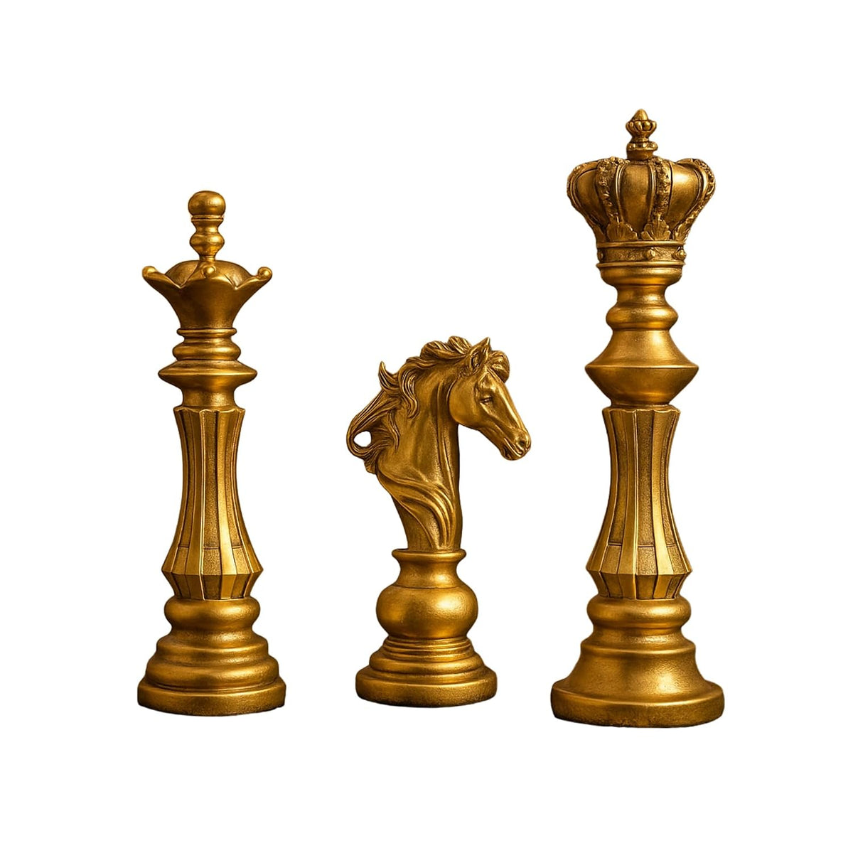 Luxury Antique Gold Chess Piece Decor Set (King, Queen, Knight)